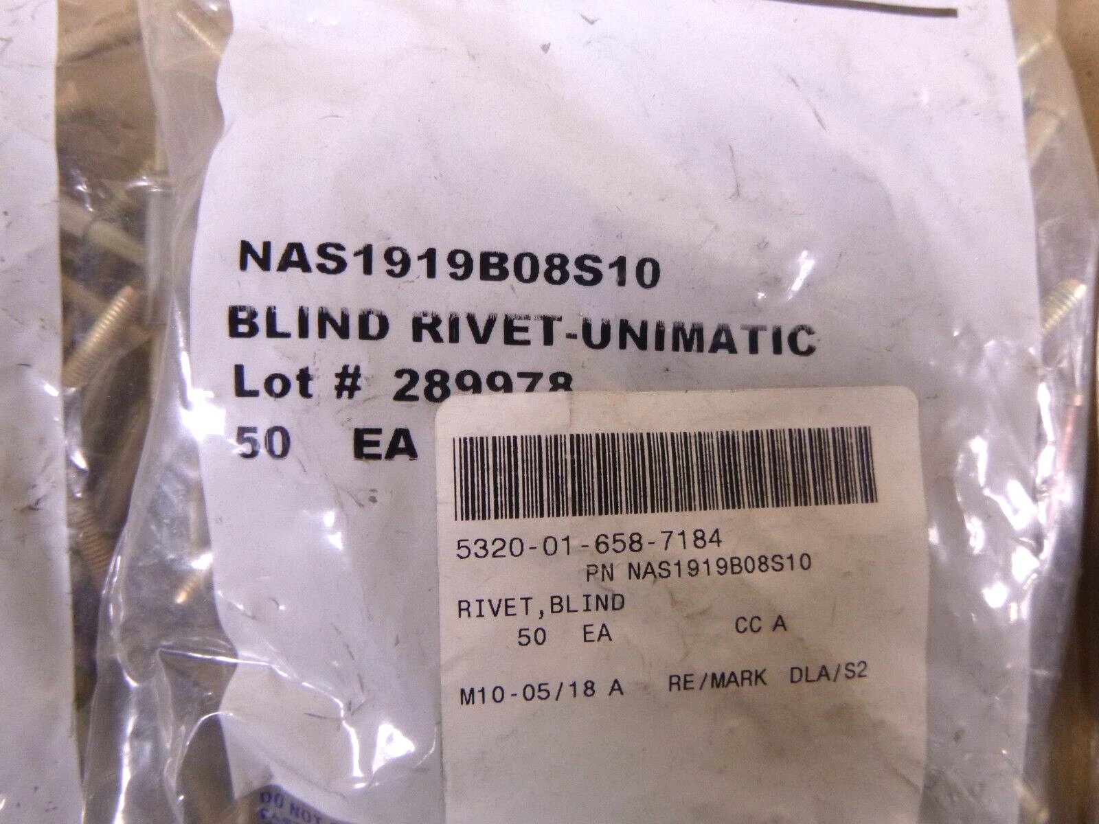 (150 Pcs) USGI Alcoa Fasteners Blind Rivet NAS1919B08-S10, 5320-01-658-7184 | Industrial Replacement Nuts & Bolts Distributor and Machinery Screws & Fasteners Supply