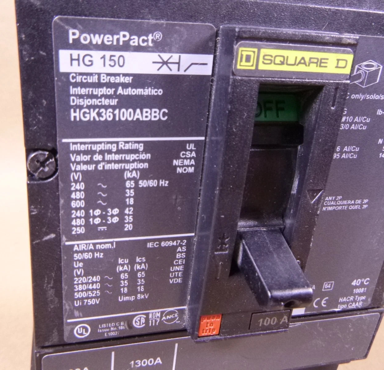Square D HGK36100ABBC Molded Case Circuit Breaker 600V 100A 35kA@480V | Electrical MRO Replacement Parts & Components and Commercial Electrical Supplies Company