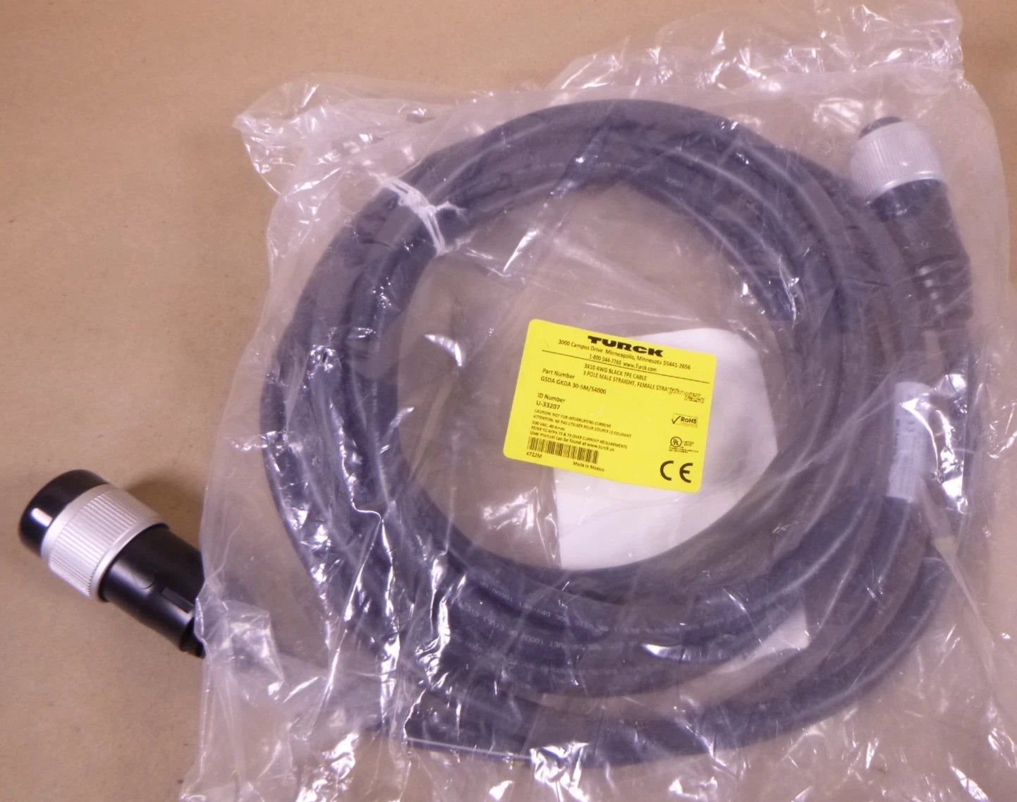 TURCK GSDA GKDA 30-5M/S4000 3x10AWG Black TPE Cable 3 Pole M F , U-33207 | Electrical MRO Replacement Parts & Components and Commercial Electrical Supplies Company