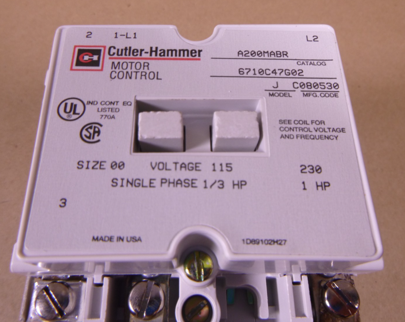 A200MABR Cutler-Hammer Motor Control Non-Reversing Starter, Size 00, 1/3HP / 1HP | Electrical MRO Replacement Parts & Components and Commercial Electrical Supplies Company