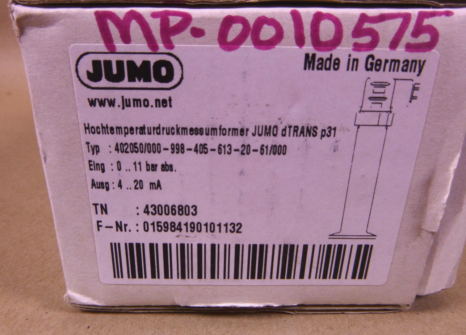 402050/000 JUMO dTRANS p31 Pressure transmitter for increased media temperature | Electrical MRO Replacement Parts & Components and Commercial Electrical Supplies Company