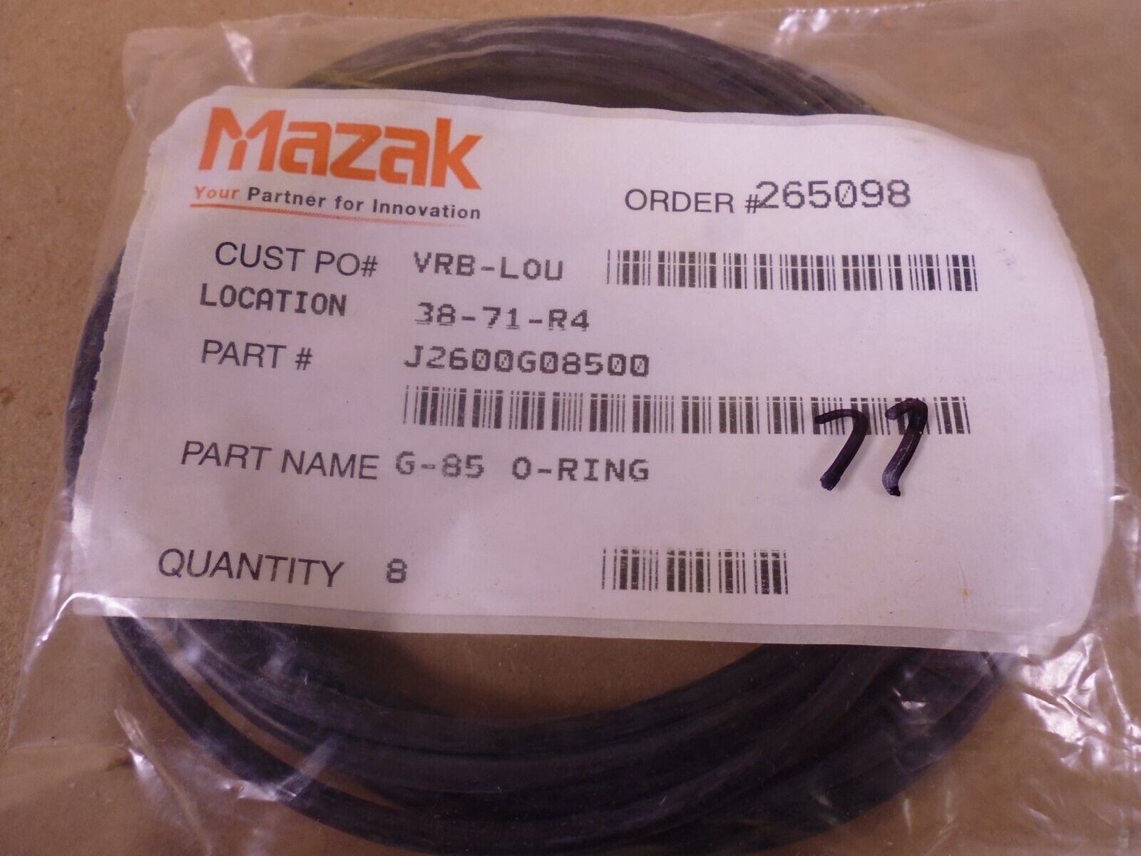 (7 PACK) OEM MAZAK J2600G08500 O-Ring G-85 | Industrial MRO Replacement Parts, Manufacturing Machine Parts & Components, Heavy Equipment Parts Supplier