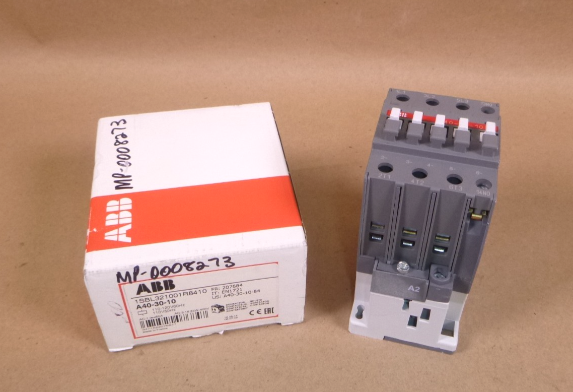 A40-30-10-84 ABB Contactor, 3 Pole, 42A, 110-120VAC@60Hz Coil, DIN Rail, NEW