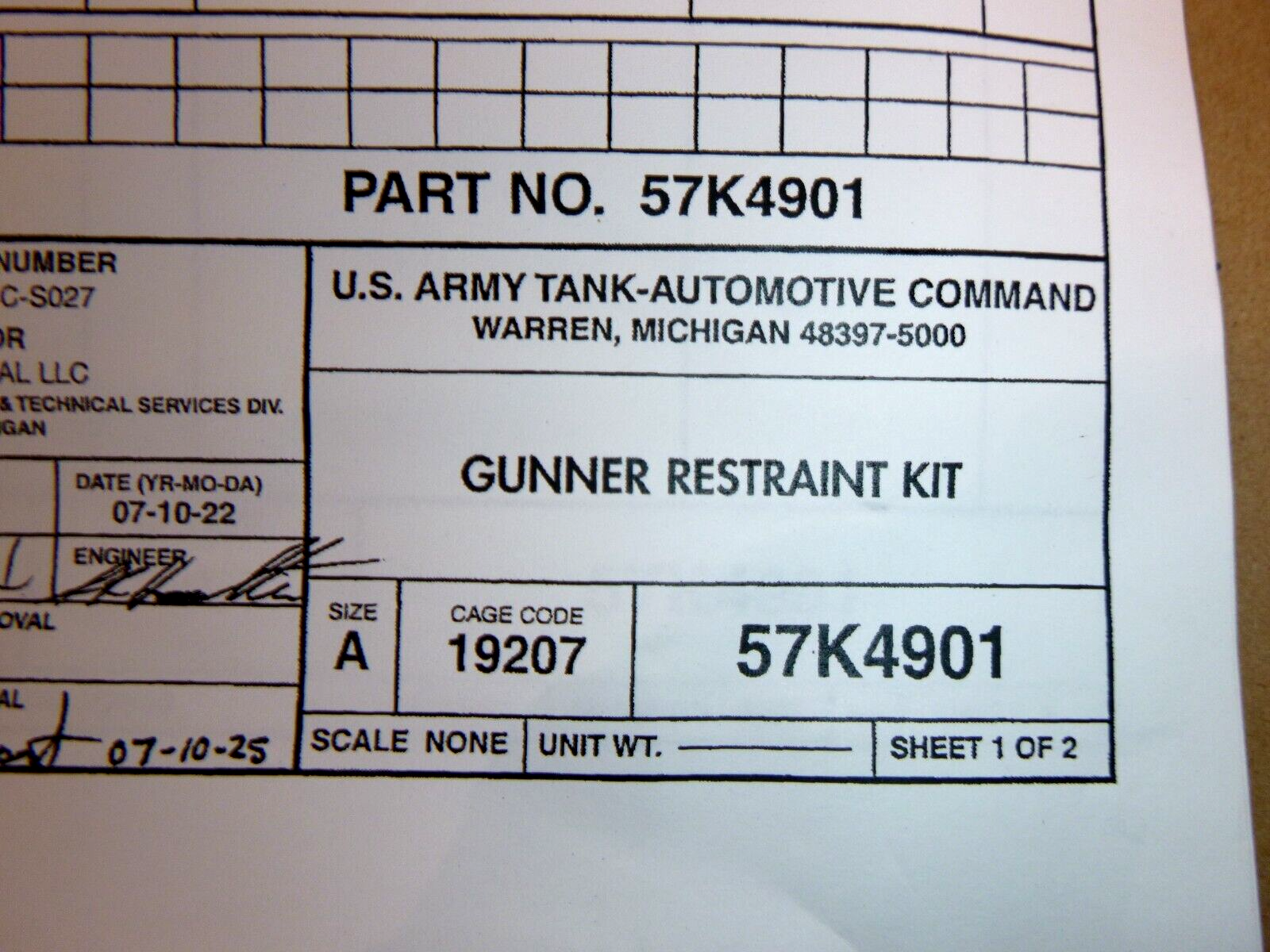 USGI M998 M1151 Humvee Gunners Restraint Kit 57K4901, 2540-01-559-1734 | Genuine HMMWV Replacement Parts and Military Surplus Humvee Parts & Accessories
