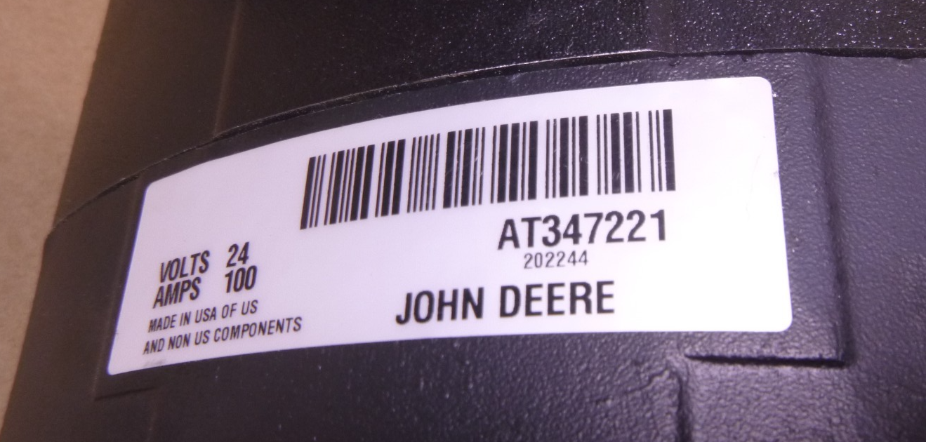 *READ* OEM John Deere AT347221 24V 100A Alternator For 444K 524K 624K Genuine | Industrial Tractor Parts Supplier and Surplus Tractor Parts & Accessories