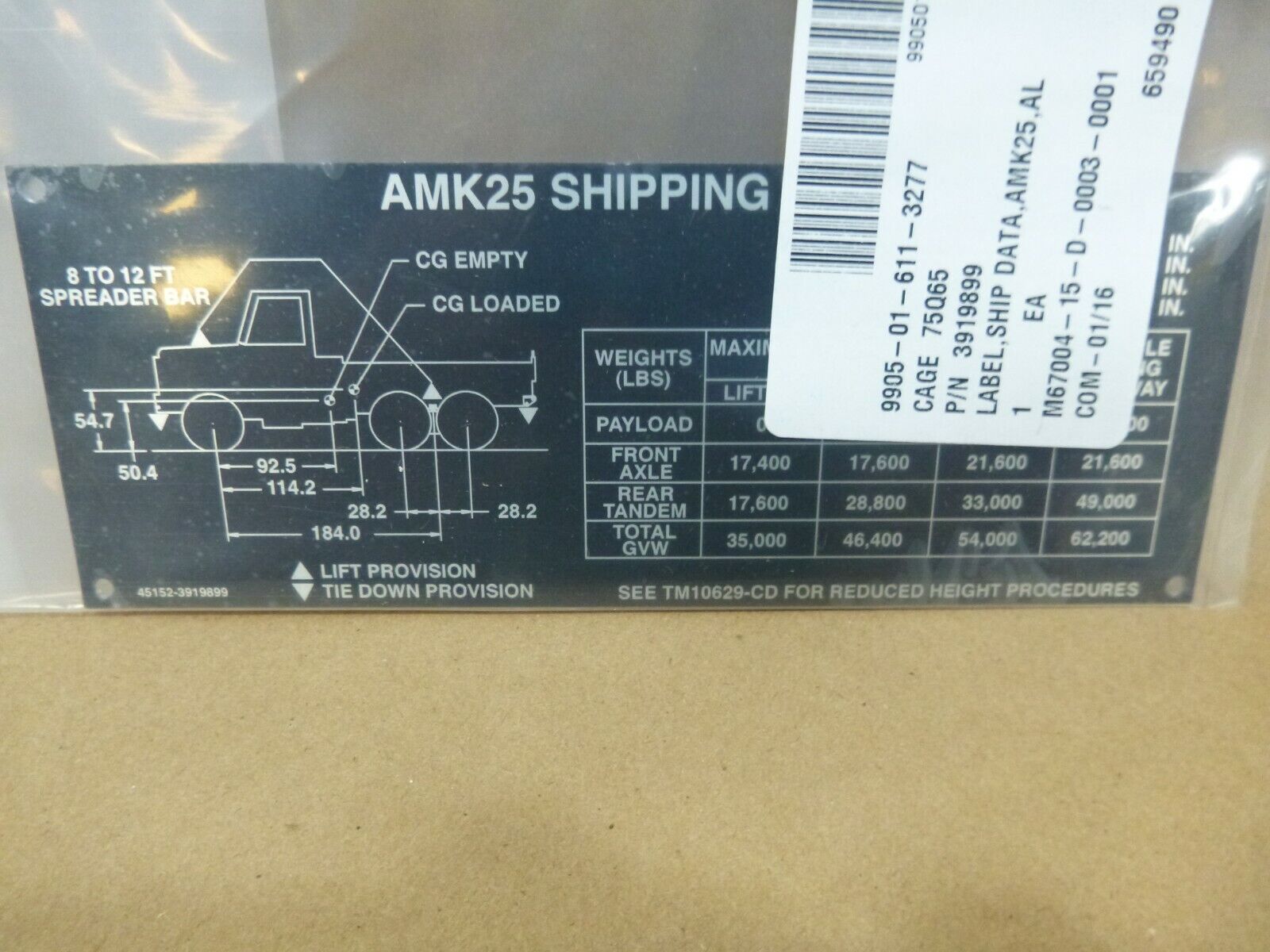 MTVR AMK25 MK25 CARGO TRUCK DECAL LABEL KIT AXLE PAYLOAD , 9905-01-611-5307 | Genuine FMTV Replacement Parts, LMTV Parts For Sale and Military Surplus Medium Tactical Vehicle Parts & Components