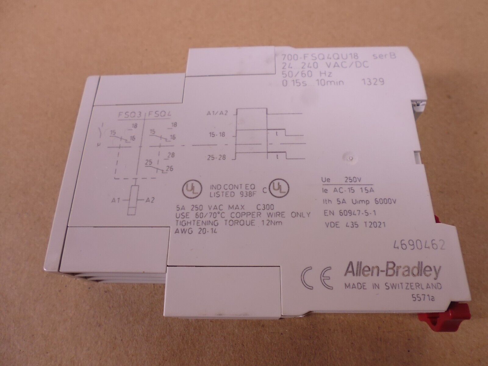 Allen-Bradley 700-FSQ4QU18 True Off Delay Timing Relay Ser B 24VAC 240VDC | Electrical MRO Replacement Parts & Components and Commercial Electrical Supplies Company