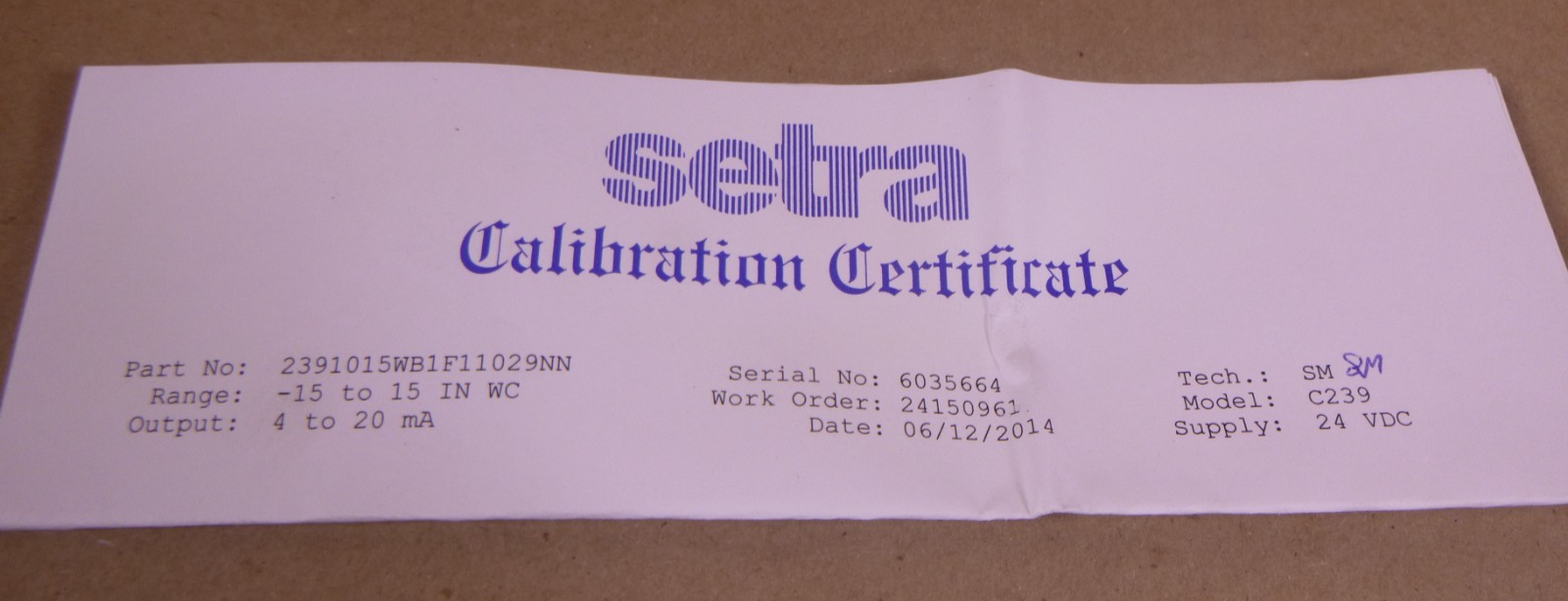Setra 239 Pressure Transmitter Sensor, +/- 15" WC, 24VAC, 4-20mA | Industrial Electric Motors, Pumps & Parts