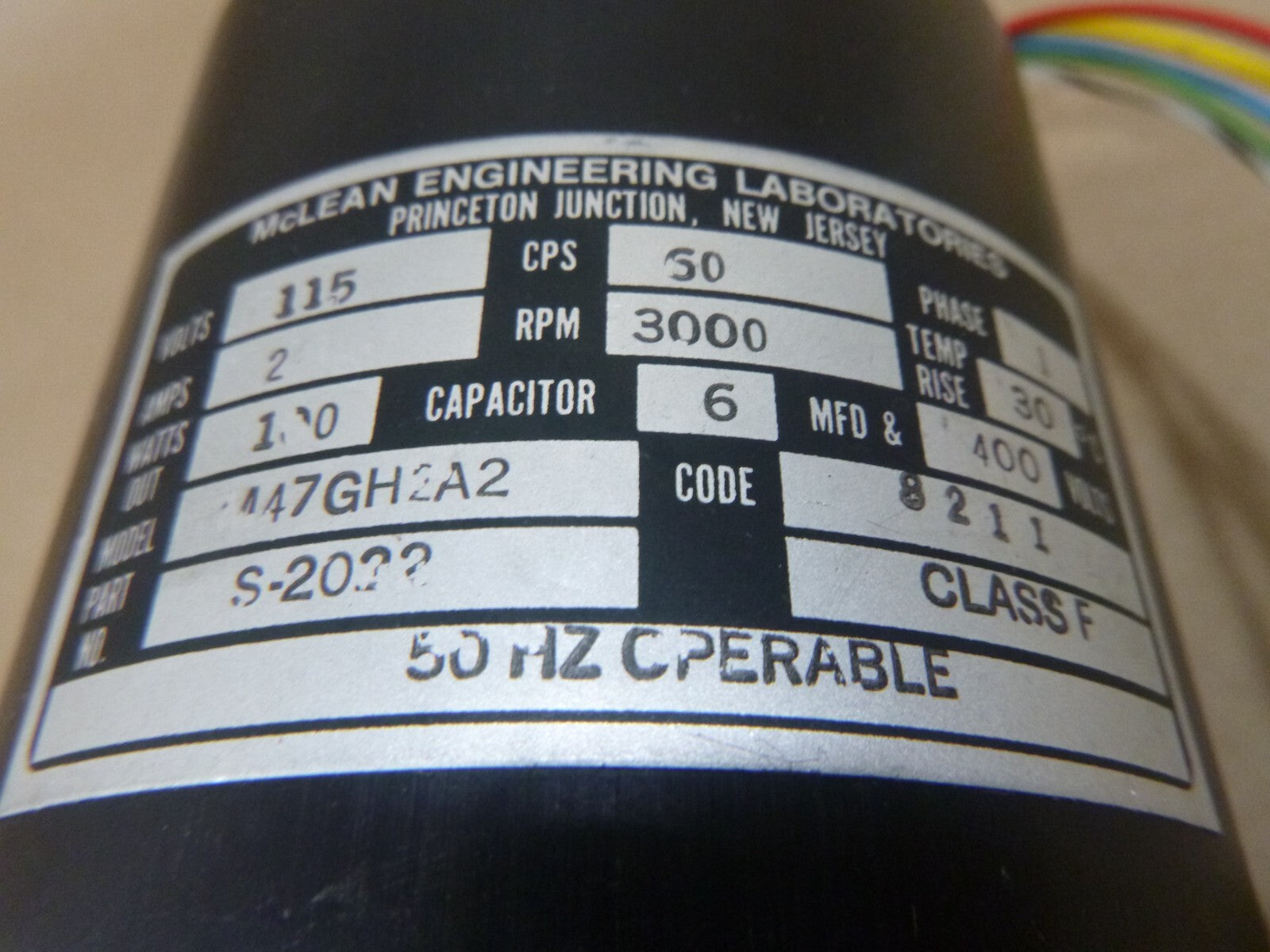 McLEAN ENGINEERING DOUBLE SHAFT MOTOR 115V 1PH 2A 3000RPM M47GH2A2 S-2022 | Industrial Electric Motors, Pumps & Parts