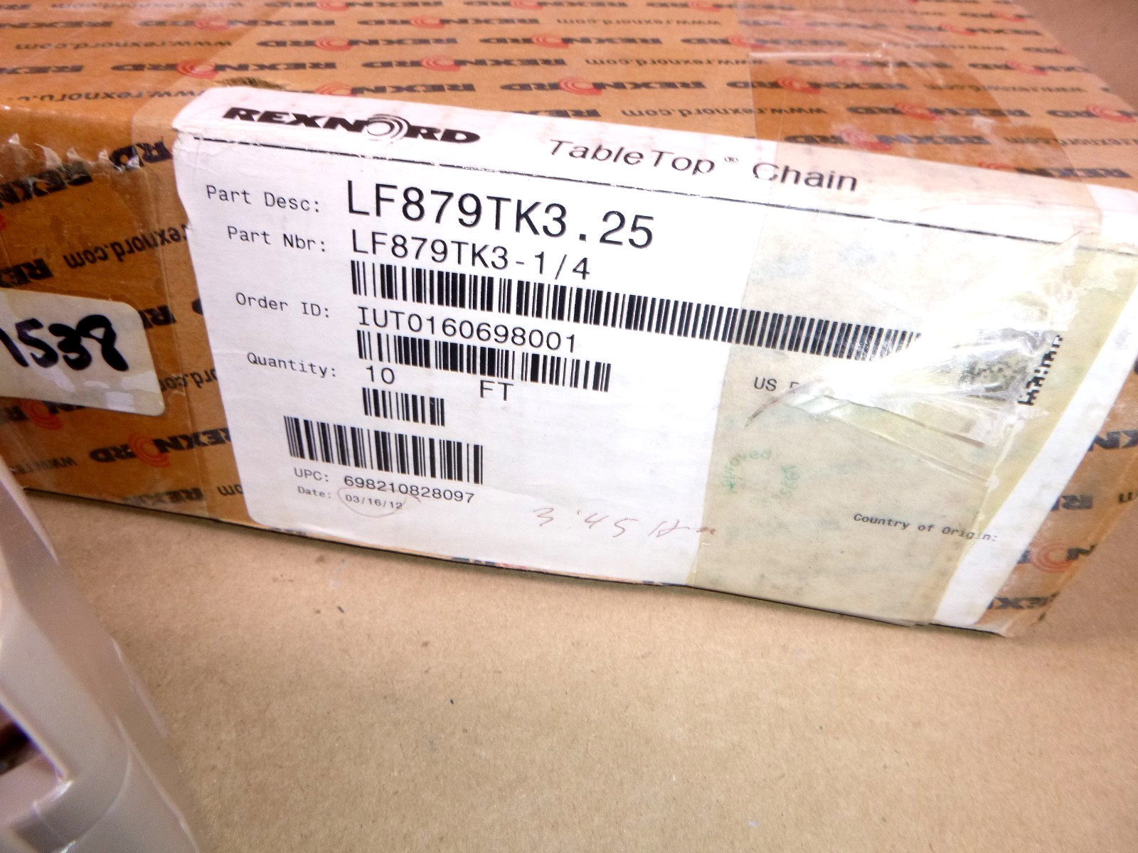 LF879TK3-1/4 Rexnord Table Top Chain (10&
