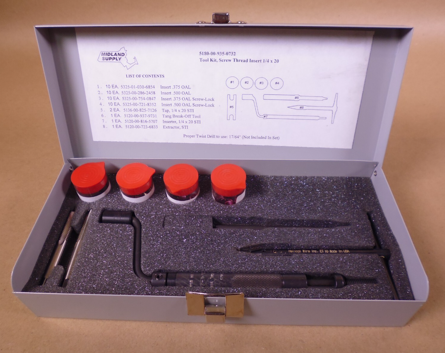 Helical Coil-Sert Screw Thread Insert 1/4" x 20 Tool Kit Tap Inserter Extractor | Industrial MRO Tools and Replacement Industrial Equipment Components