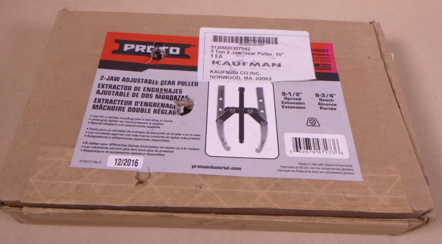 Proto J4037 2-Jaw Adjustable Gear Puller , 7 Ton , 10" , USA