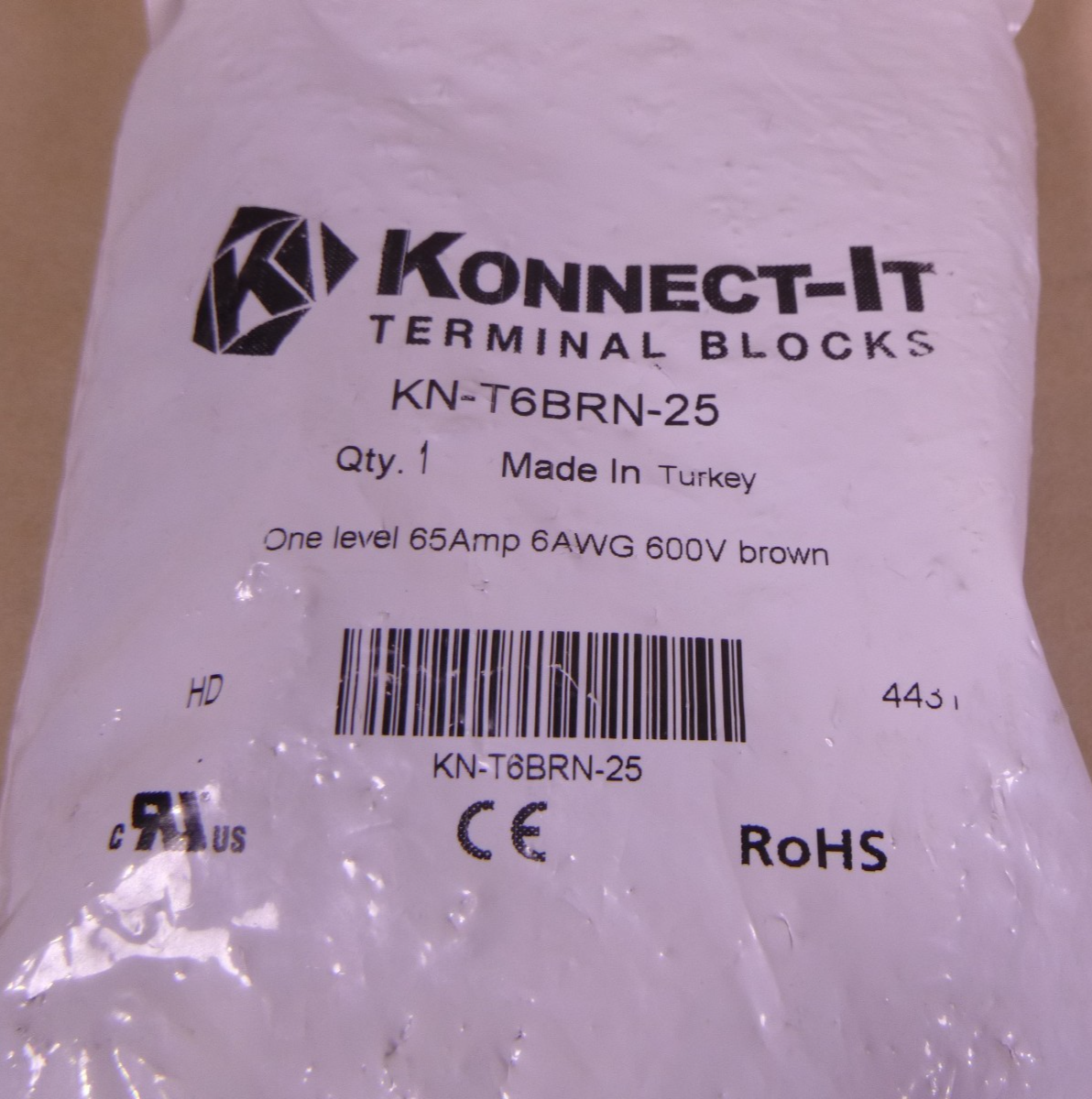 (25 Pack) Konnect-it KN-T6BRN Feedthrough Termianl Block 65A 6AWG 600V Brown | Electrical MRO Replacement Parts & Components and Commercial Electrical Supplies Company