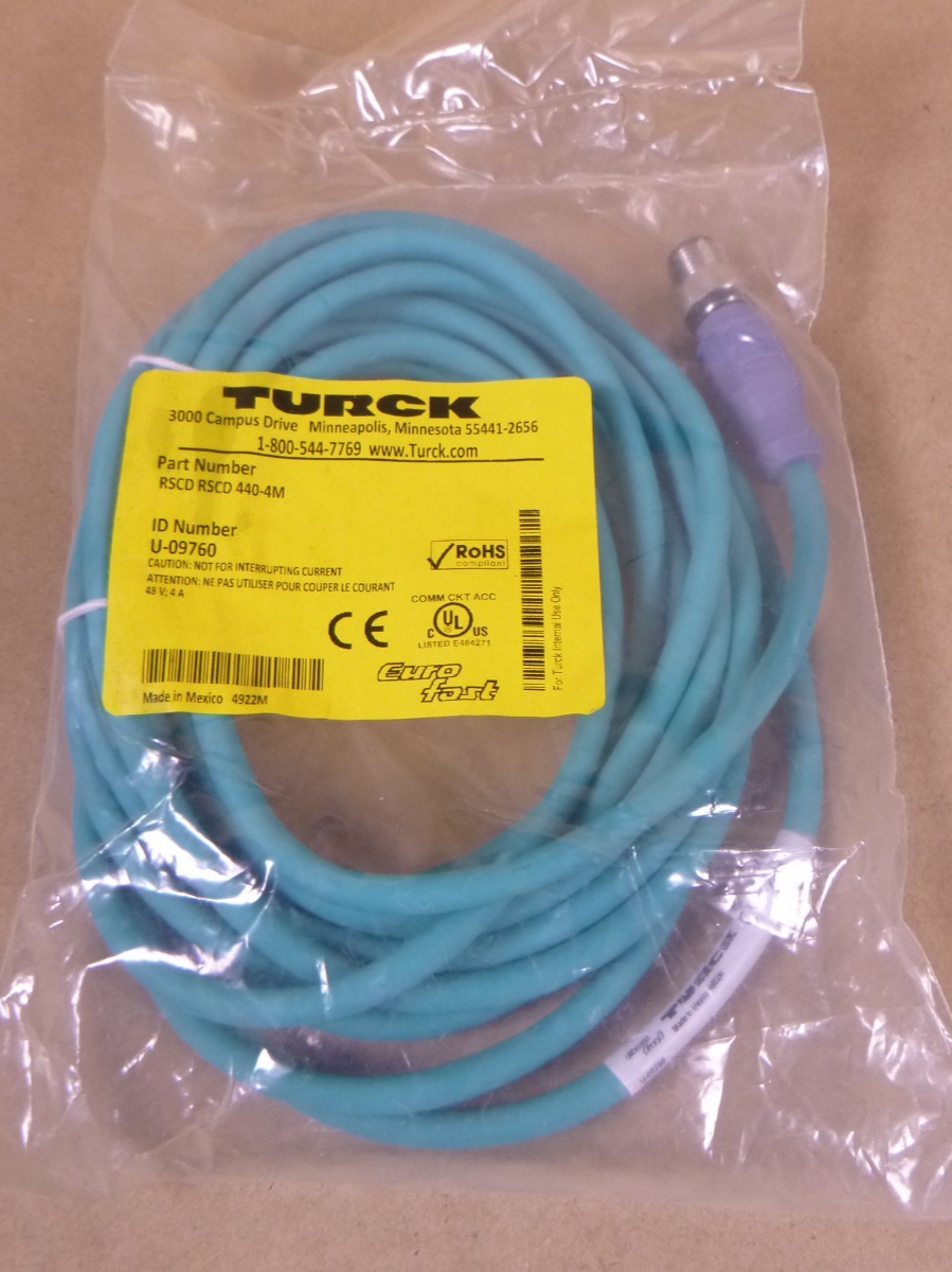 TURCK RSCD RSCD 440-4M Ethernet Cable Cordset 4-Pin 48V 4A Euro Fast , U-09760 | Electrical MRO Replacement Parts & Components and Commercial Electrical Supplies Company