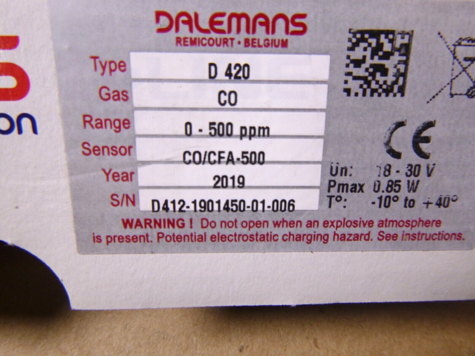 Dalemans D-Line Gas Detection D420 CO (Carbon Monixide) 0-500 ppm | Industrial MRO Replacement Parts, Manufacturing Machine Parts & Components, Heavy Equipment Parts Supplier