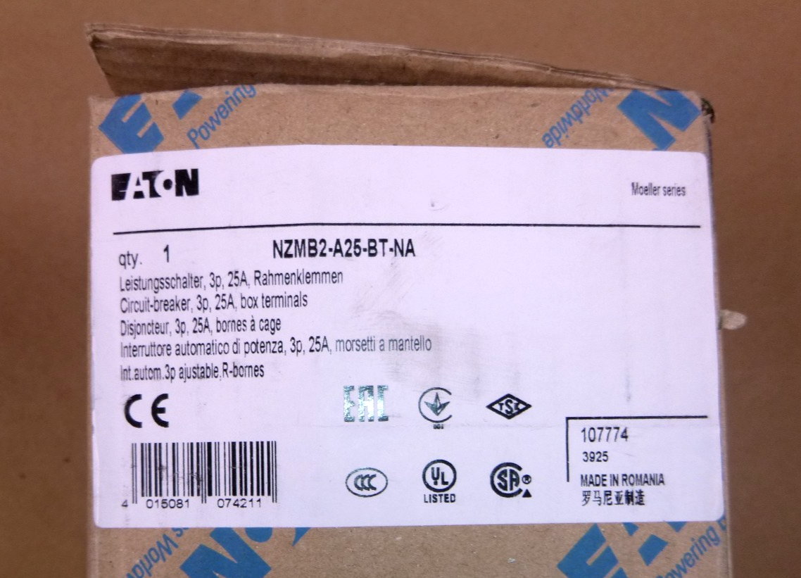 NZMB2-A25-BT-NA Eaton Molded Case Circuit Breaker 25 Amp 3 Pole NZM2-Frame | Electrical MRO Replacement Parts & Components and Commercial Electrical Supplies Company