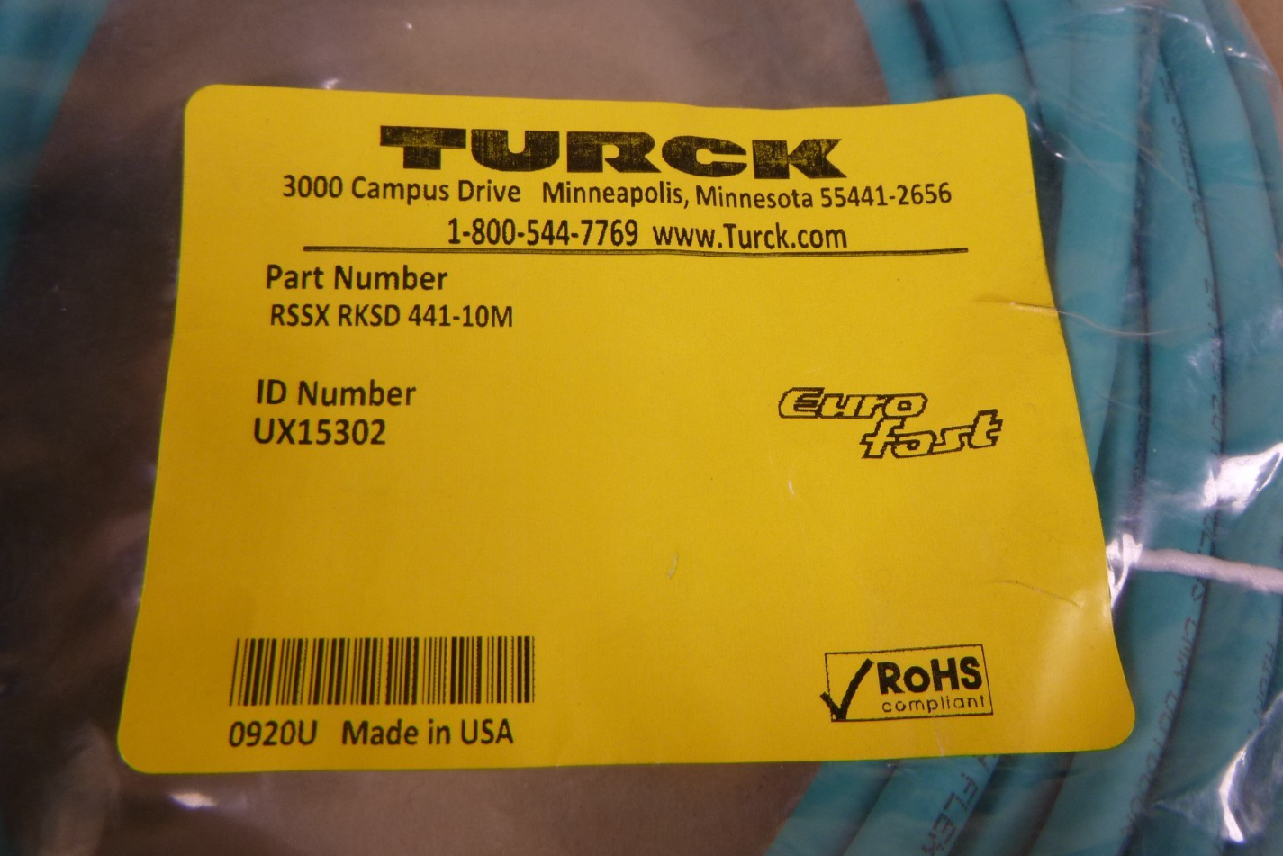 TURCK RSSX RKSD 441-10M Ethernet Cable Euro Fast UX15302 4-Pin To 8-Pin , 10M | Electrical MRO Replacement Parts & Components and Commercial Electrical Supplies Company