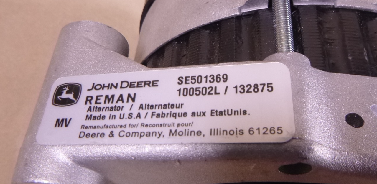 OEM John Deere Alternator SE501369 Genuine Deere Reman 24V 290D, 490D, 590D, 595