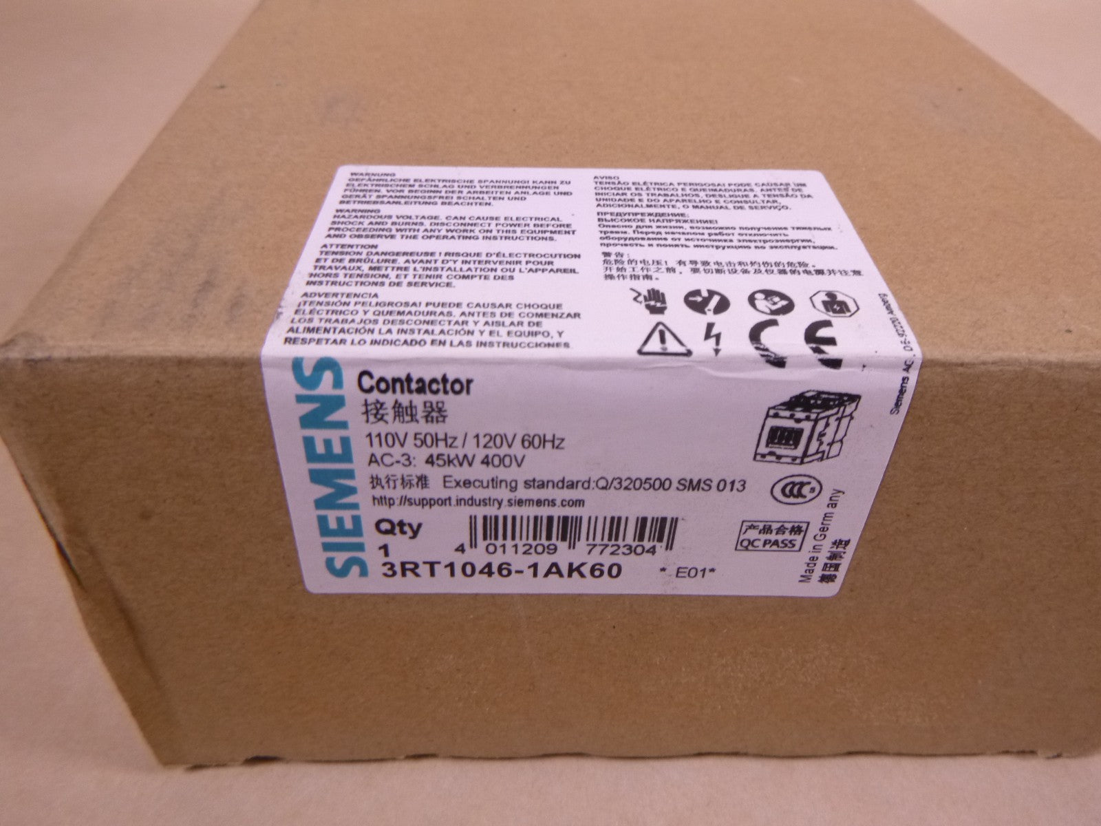 Siemens 3RT1046-1AK60 Contactor 3RT10461AK60 OEM 110V/120V 50/60HZ , 45kW 400V