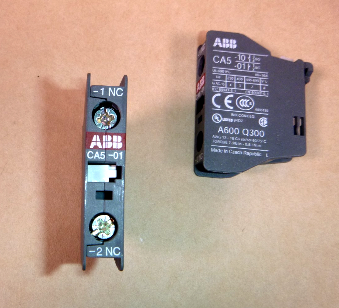 (Lot of 2) ABB CA5-01 Auxiliary Contacts Front Mount Blocks, Screw Clamp, 1NC | Electrical MRO Replacement Parts & Components and Commercial Electrical Supplies Company