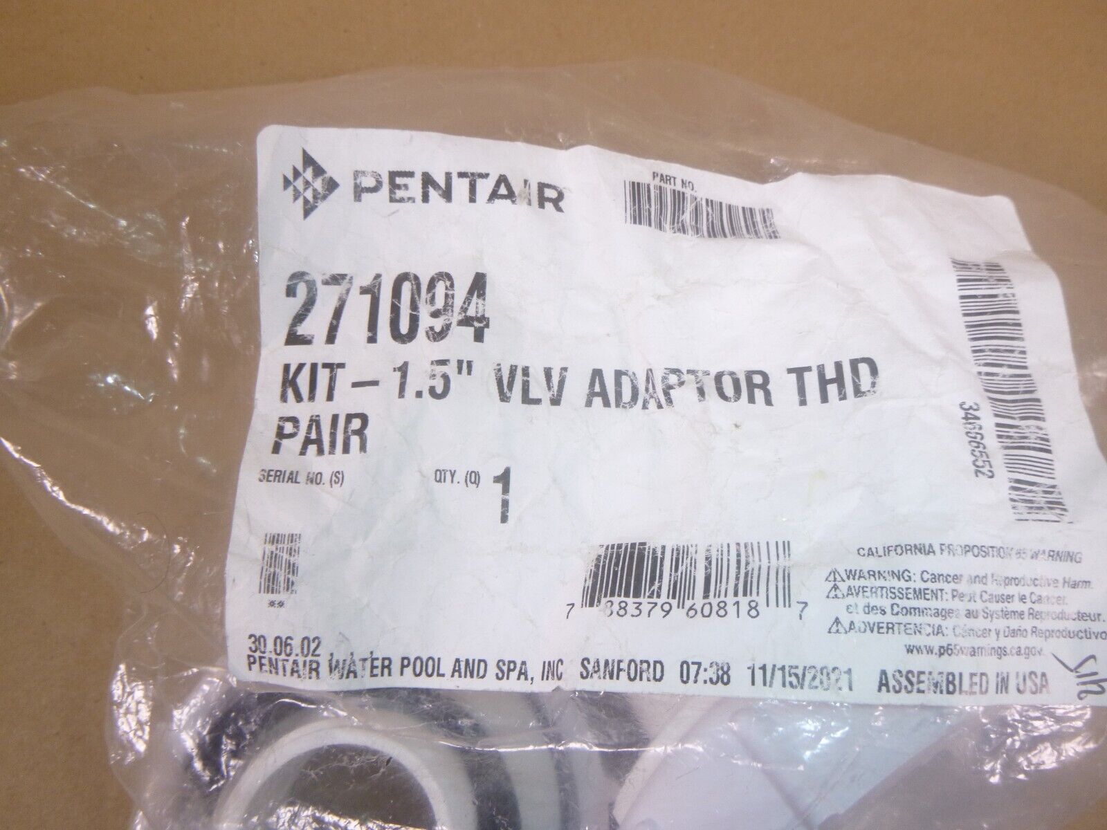 Optimus Adapter Valve Assembly 1-1-2in. MPT Single Pentair (271094) | Industrial MRO Replacement Parts, Manufacturing Machine Parts & Components, Heavy Equipment Parts Supplier