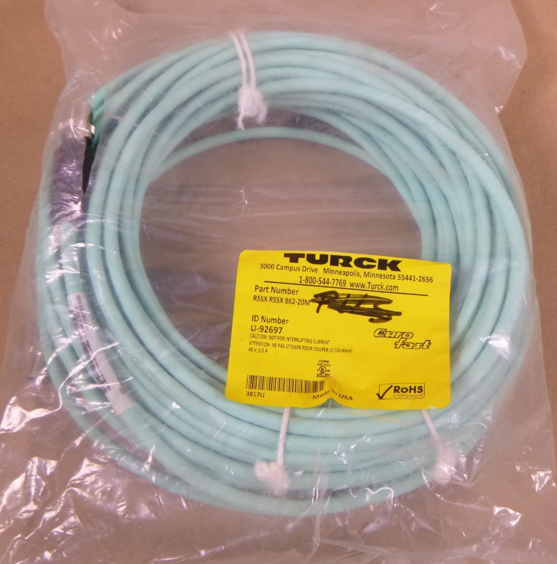 TURCK RSSX RSSX 862-20M Ethernet Cable Double End 8-Pin 48V 0.5A 20M , U-92697 | Electrical MRO Replacement Parts & Components and Commercial Electrical Supplies Company