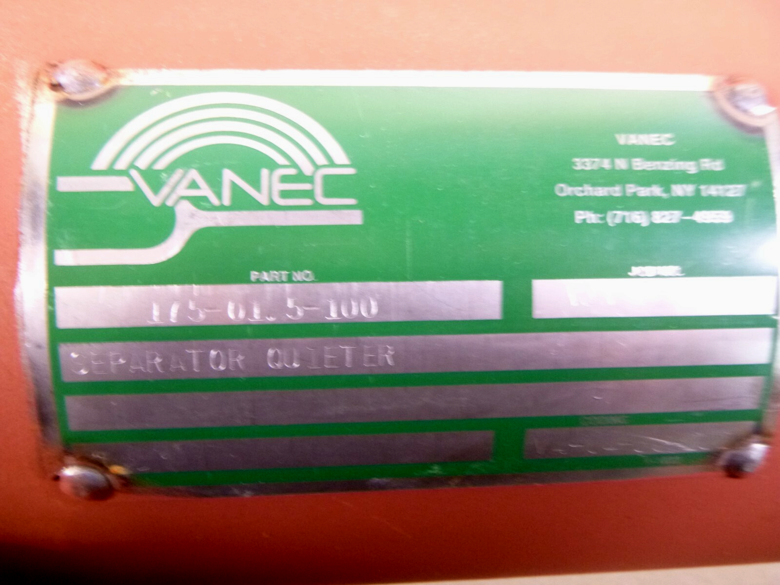 Vanec Model 175 Separator Silencer For Liquid Sealed Vacuum Pumps 1-1/2" NPT | Industrial MRO Replacement Parts, Manufacturing Machine Parts & Components, Heavy Equipment Parts Supplier