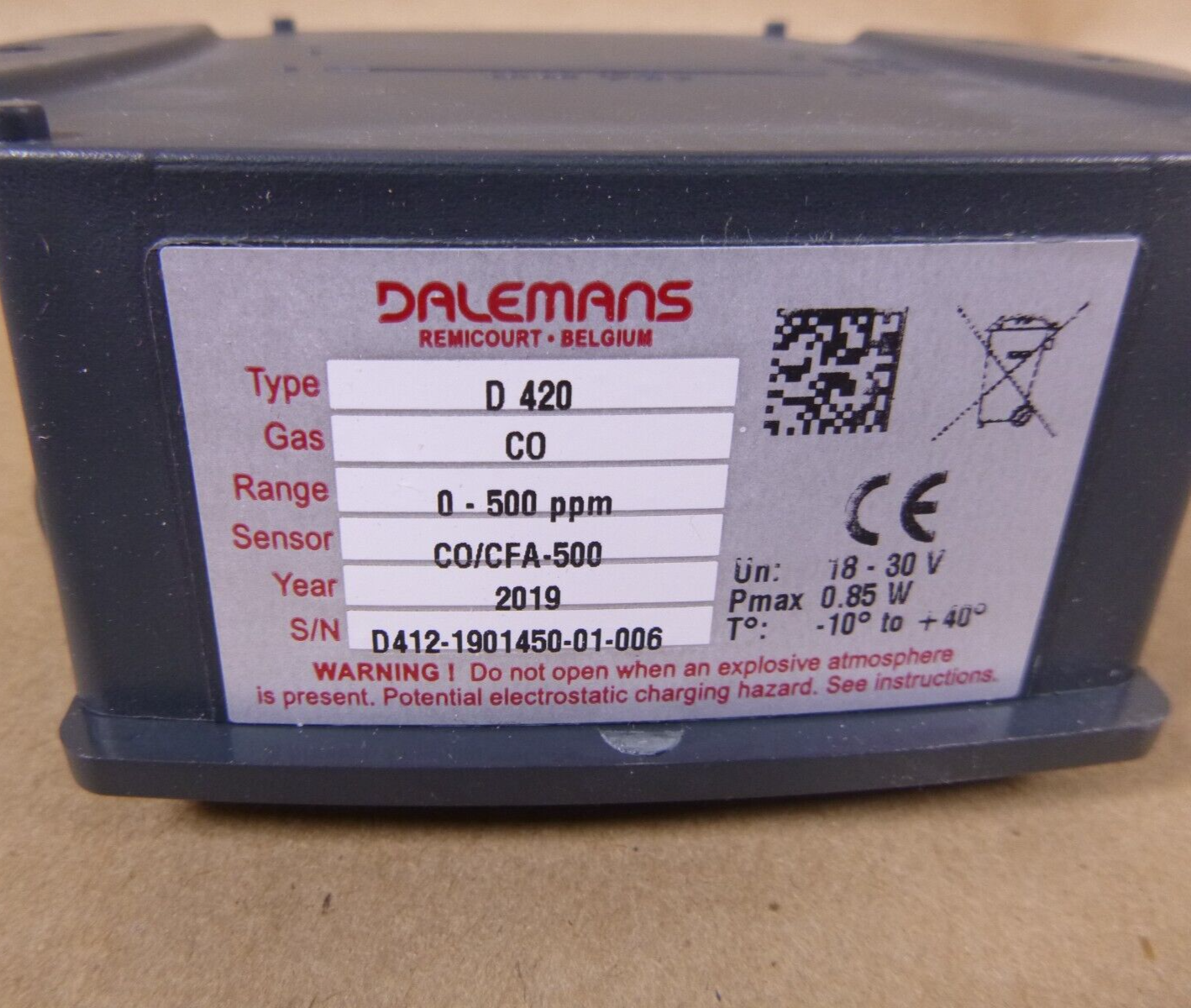 Dalemans D-Line Gas Detection D420 CO (Carbon Monixide) 0-500 ppm | Industrial MRO Replacement Parts, Manufacturing Machine Parts & Components, Heavy Equipment Parts Supplier