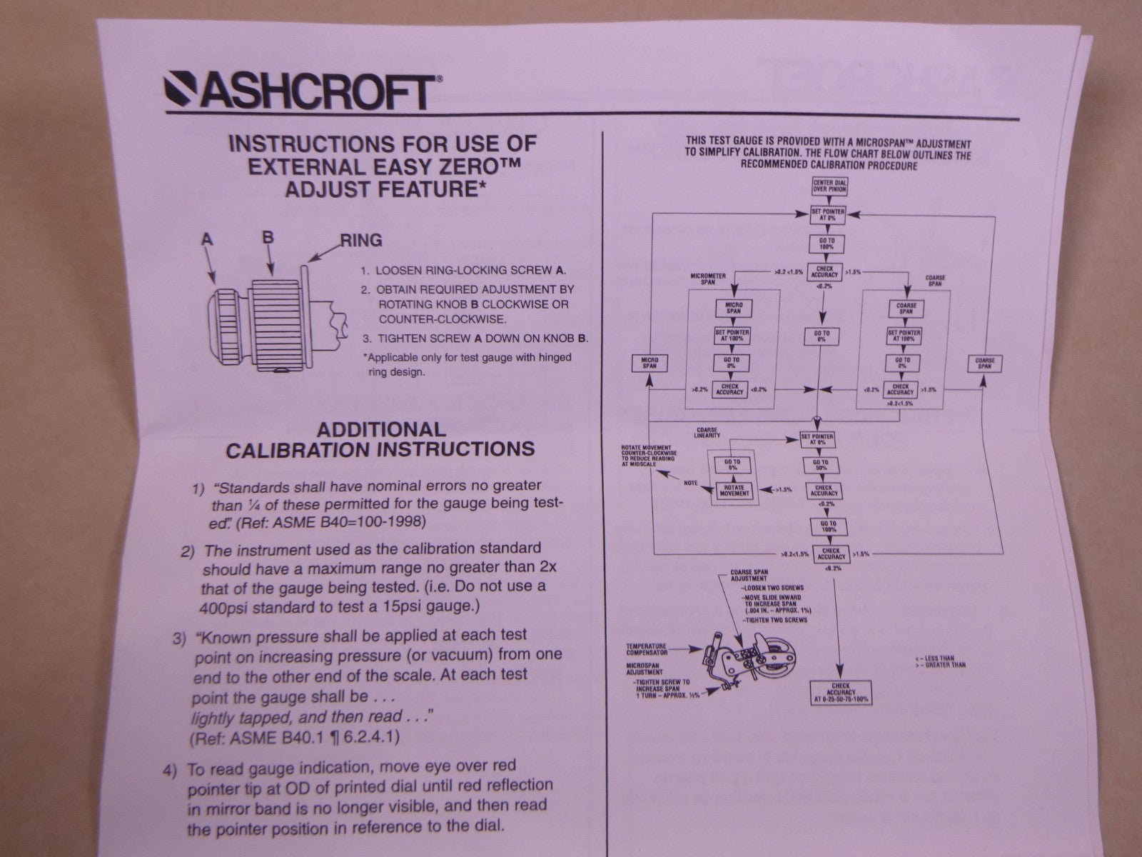 ASHCROFT Test Pressure Gauge GA-417, .1 psi subd , 0 to 30 psi, 45-1082PS