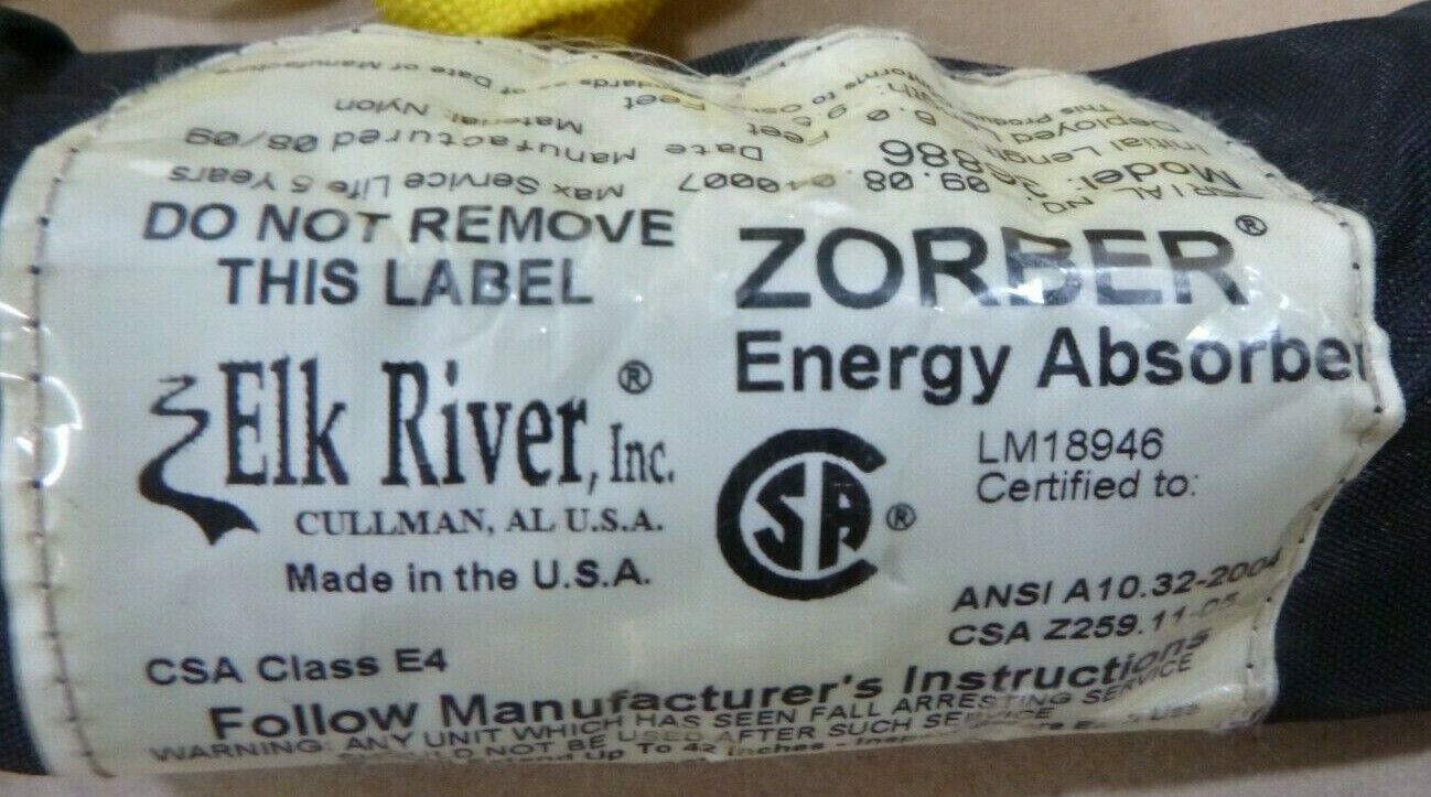 ELK RIVER 36886 FLEX ZORBER ENERGY ABSORBING WEB LANYARD SNAPHOOK 1-1/2" x 6&