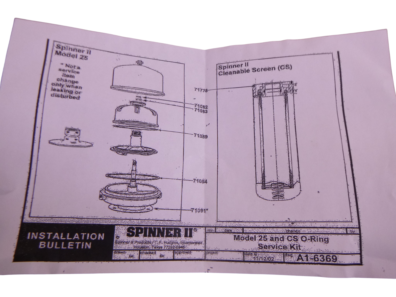 Spinner II Model 25 And CS O-Ring Gasket Service Kit , T.F. Hudgins