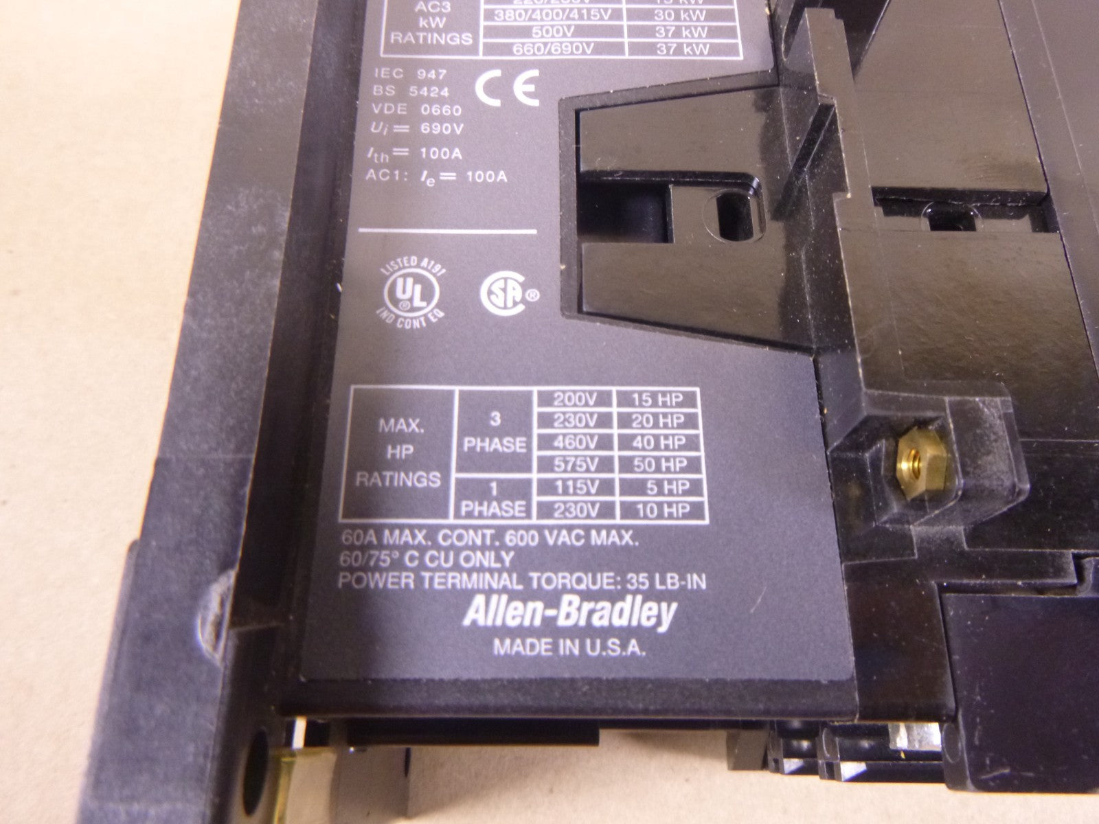 Allen Bradley 100-A60ND3 Series C Contactor 60A 110/120V 50/60HZ 3P | Electrical MRO Replacement Parts & Components and Commercial Electrical Supplies Company