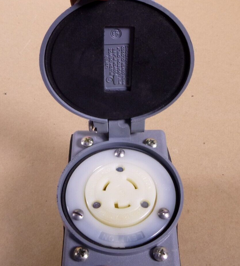 Leviton Flanged Outlet Locking Receptacle, 20A, 125V, L5-20R With Hubbell Cover | Electrical MRO Replacement Parts & Components and Commercial Electrical Supplies Company