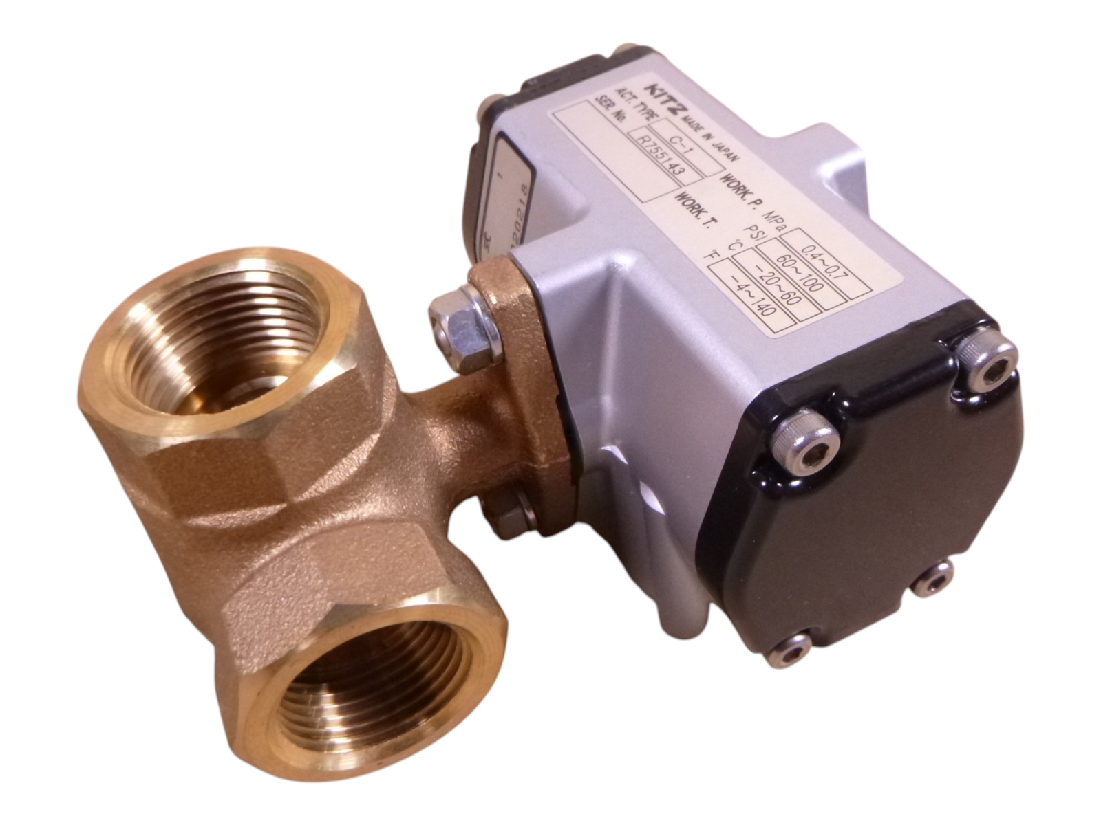 Kitz C-TNE C-1 Pneumatic Actuator 3/4" 3-Way Ball Valve 60-100PSI 0.4-0.7MPa