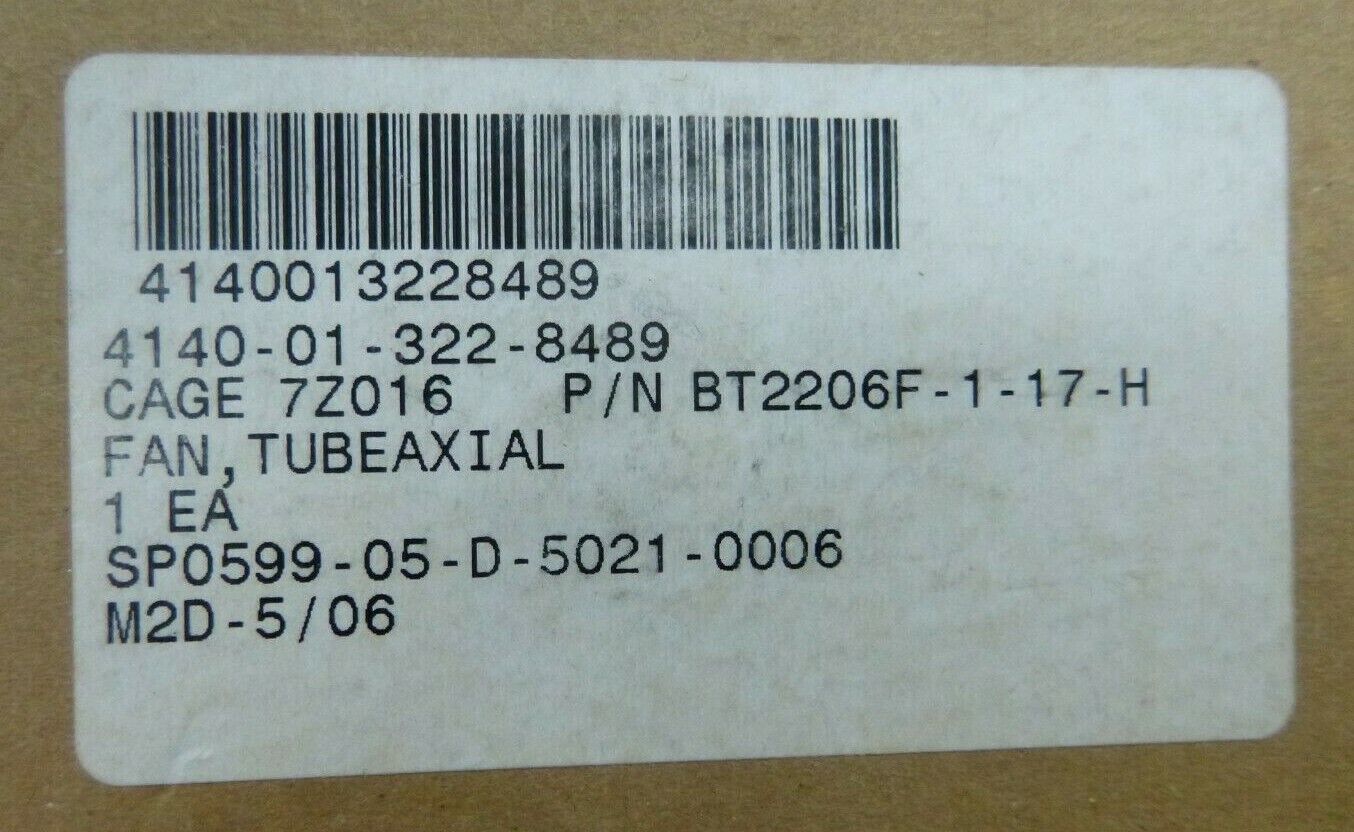 USGI IMC Magnetics 400 Hz. Tubeaxial Fan 3400 Rpm 200 Volt BT2206F-1-17-H | Electrical MRO Replacement Parts & Components and Commercial Electrical Supplies Company
