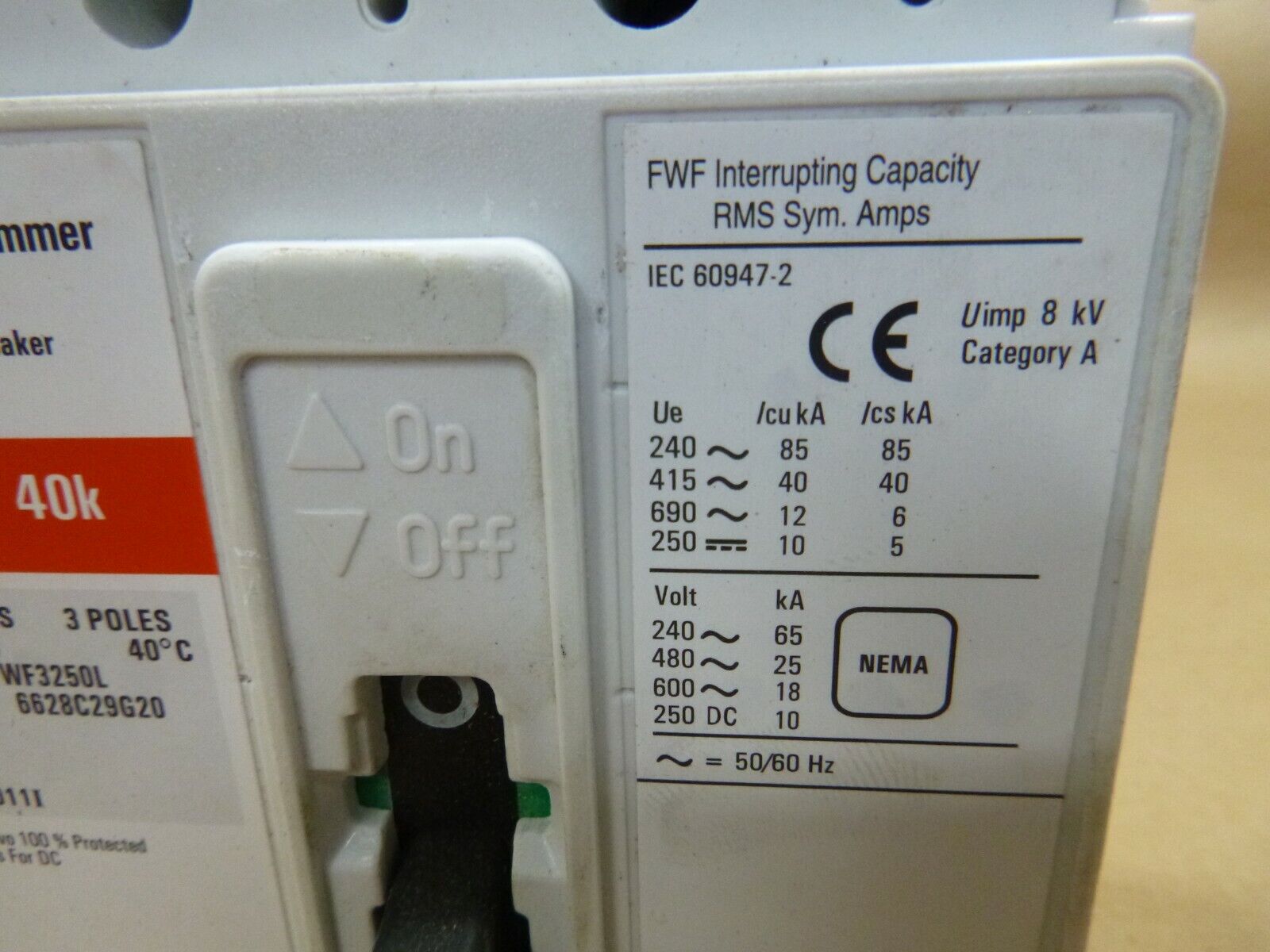 Cutler Hammer 250 Amp 3 Pole 690 Volt Molded Case Circuit Breaker FWF3250L - USA | Electrical MRO Replacement Parts & Components and Commercial Electrical Supplies Company