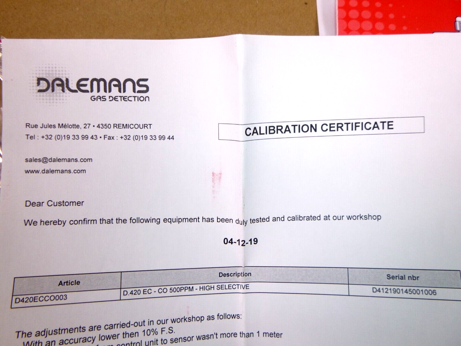 Dalemans D-Line Gas Detection D420 CO (Carbon Monixide) 0-500 ppm | Industrial MRO Replacement Parts, Manufacturing Machine Parts & Components, Heavy Equipment Parts Supplier