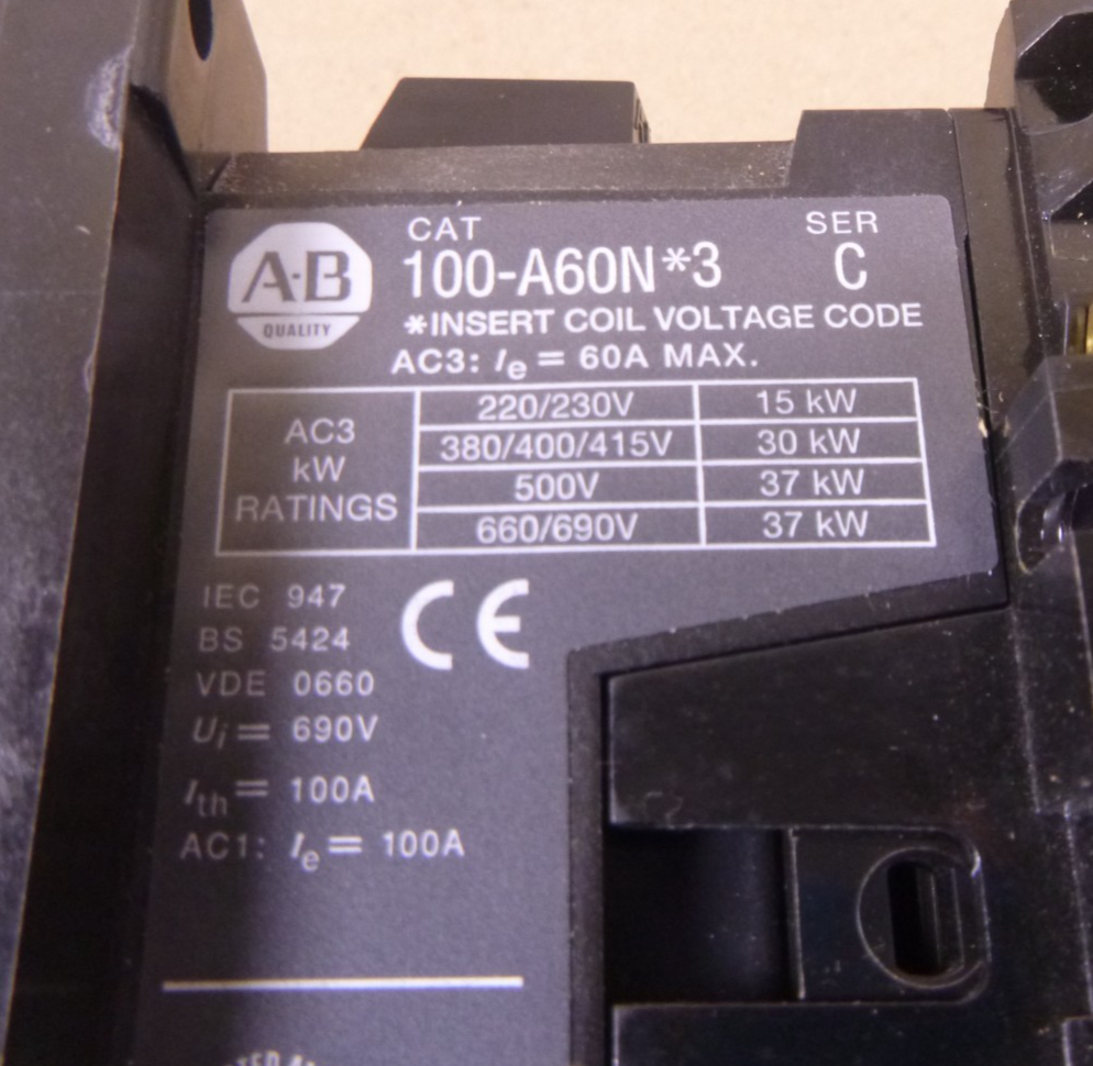 Allen Bradley 100-A60ND3 Series C Contactor 60A 110/120V 50/60HZ 3P | Electrical MRO Replacement Parts & Components and Commercial Electrical Supplies Company