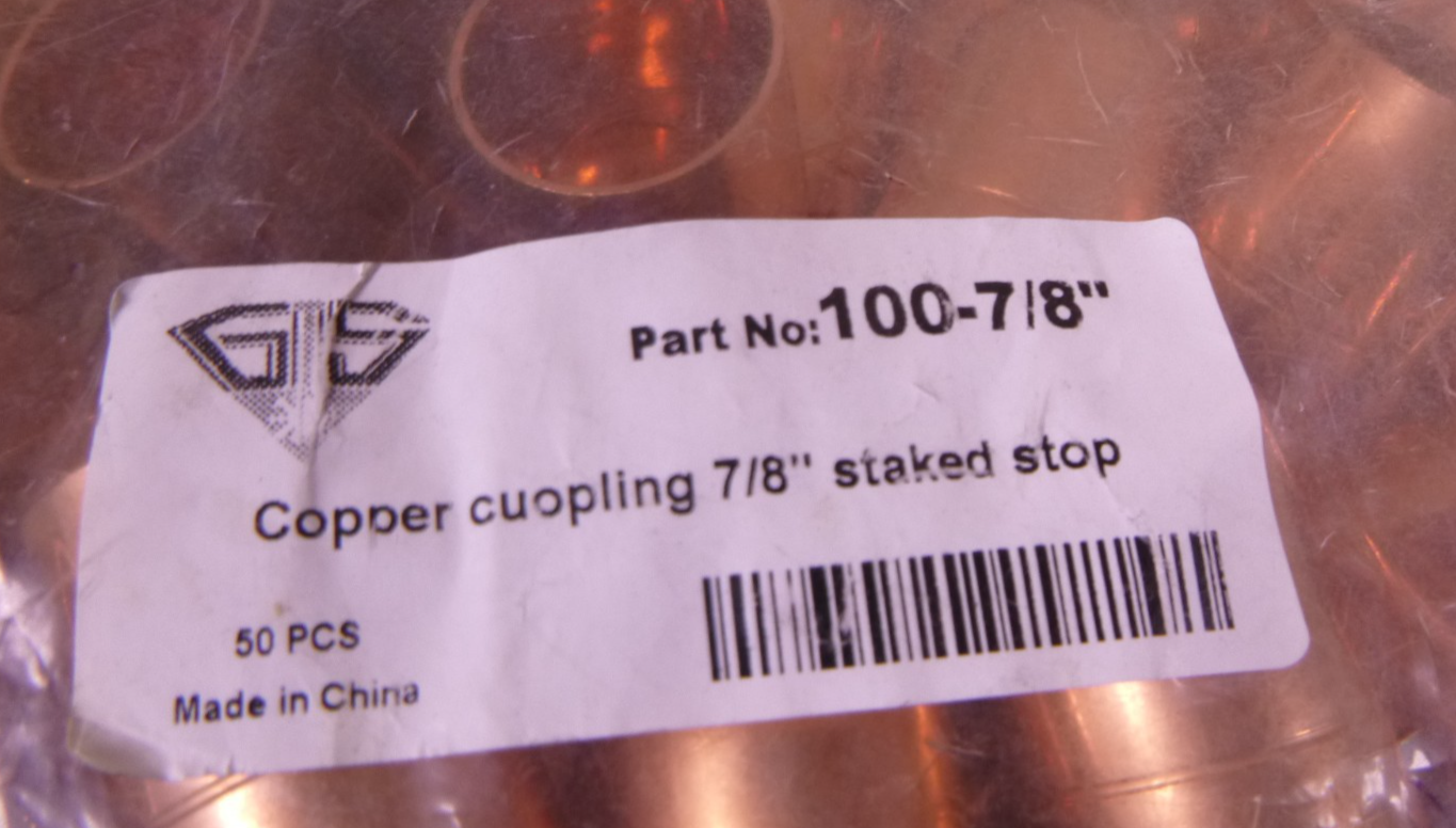 (50 PCS) Copper Coupling 7/8" Staked Stop ACR HVAC Refrigeration Fitting