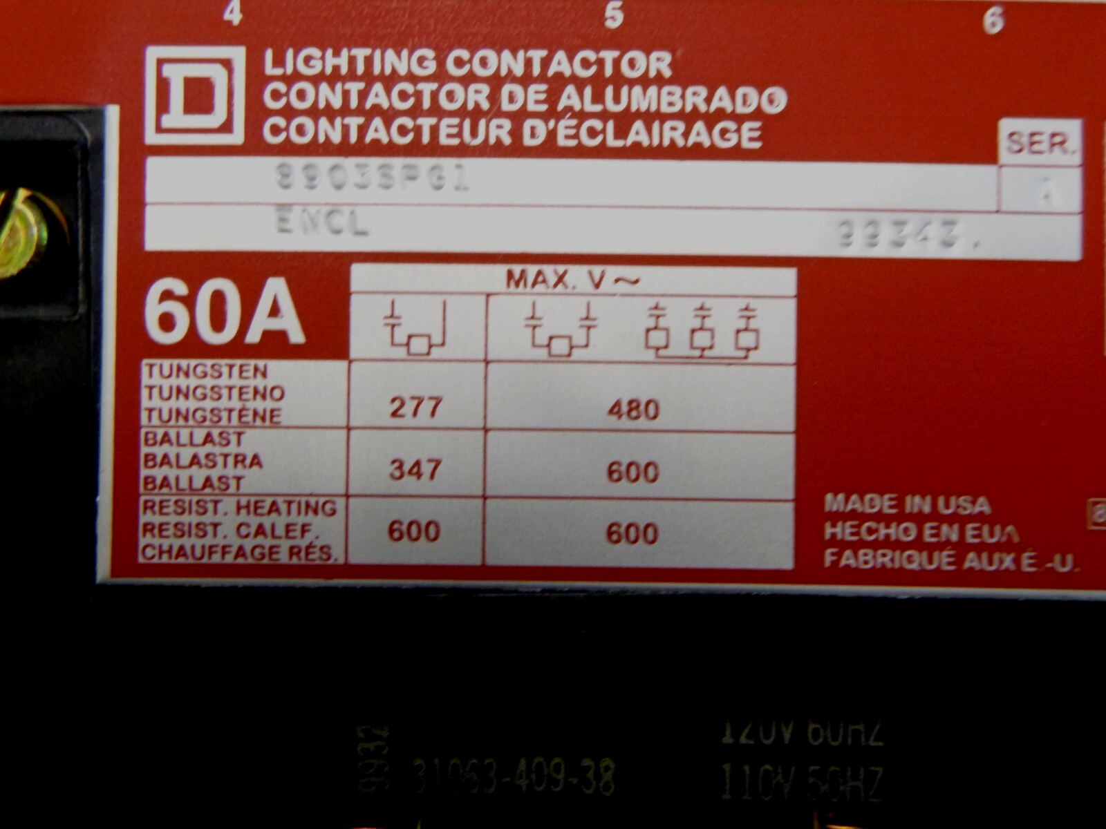 Square D 8903SPG1 Lighting Contactor 60 AMP 120V Coil W/ Enclosure | Electrical MRO Replacement Parts & Components and Commercial Electrical Supplies Company