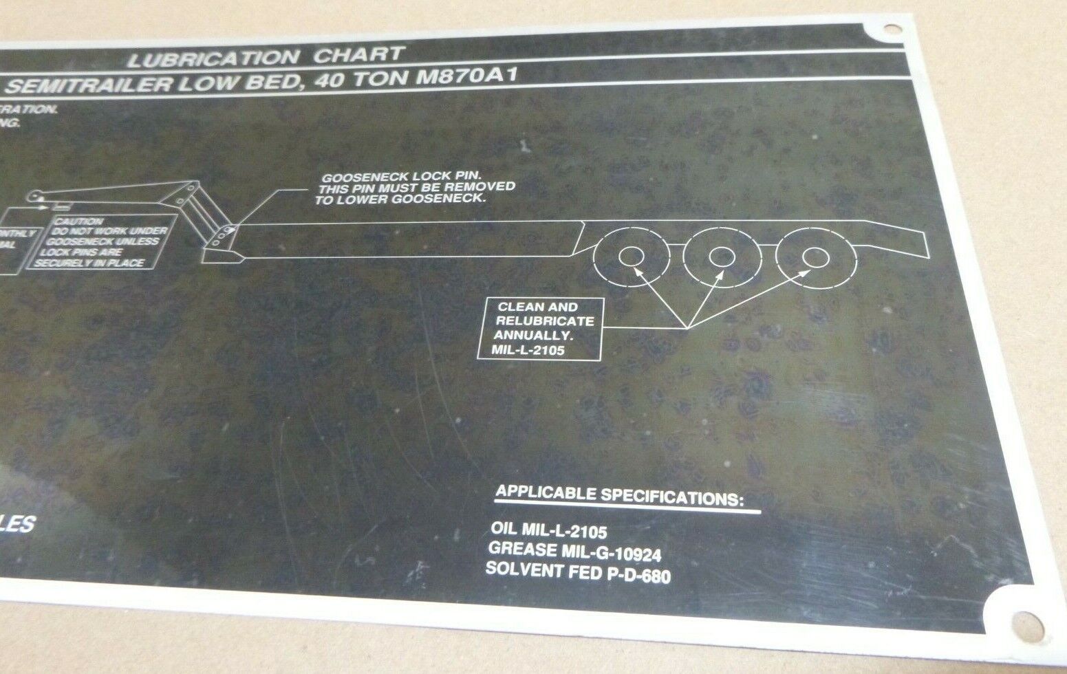 40 TON M870A1 SEMITRAILER LOW BED LUBCRICATION CHART INSTRUCTION PLATE 13.5X6.25 | Replacement Truck Parts, Trailer Accessories, Automobile Supplies, Car Parts & Accessories