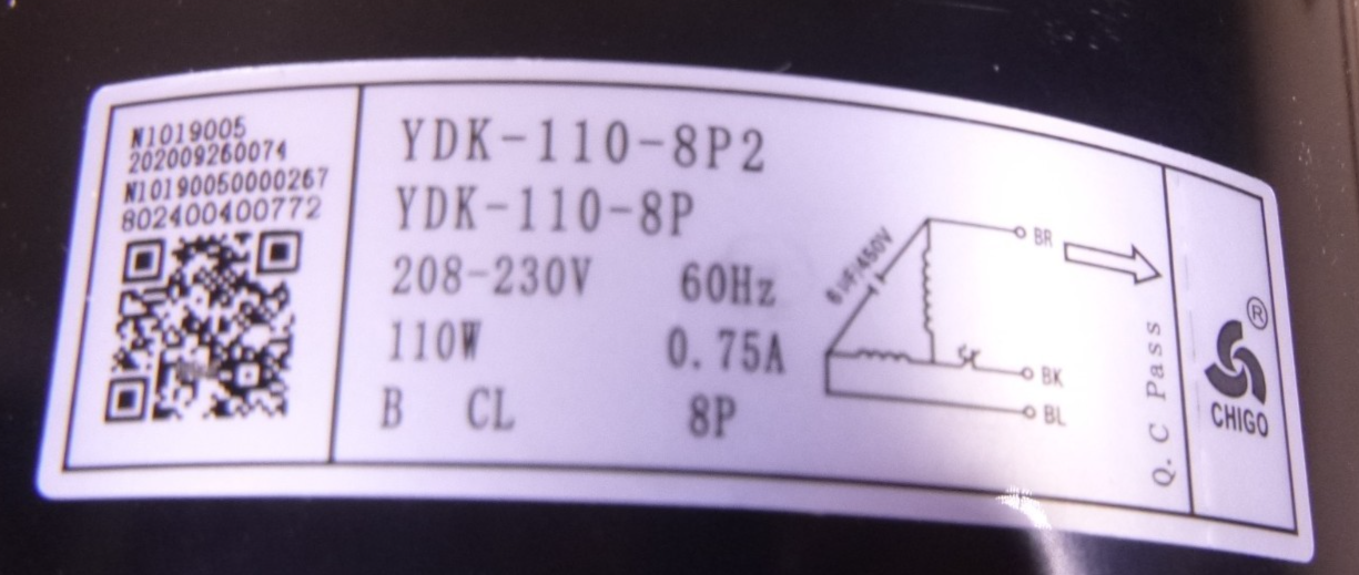 Chigo Outdoor A/C Motor YDK-110-8P2/ YDK-110-8P 802400400772 For MR Cool | Industrial Electric Motors, Pumps & Parts