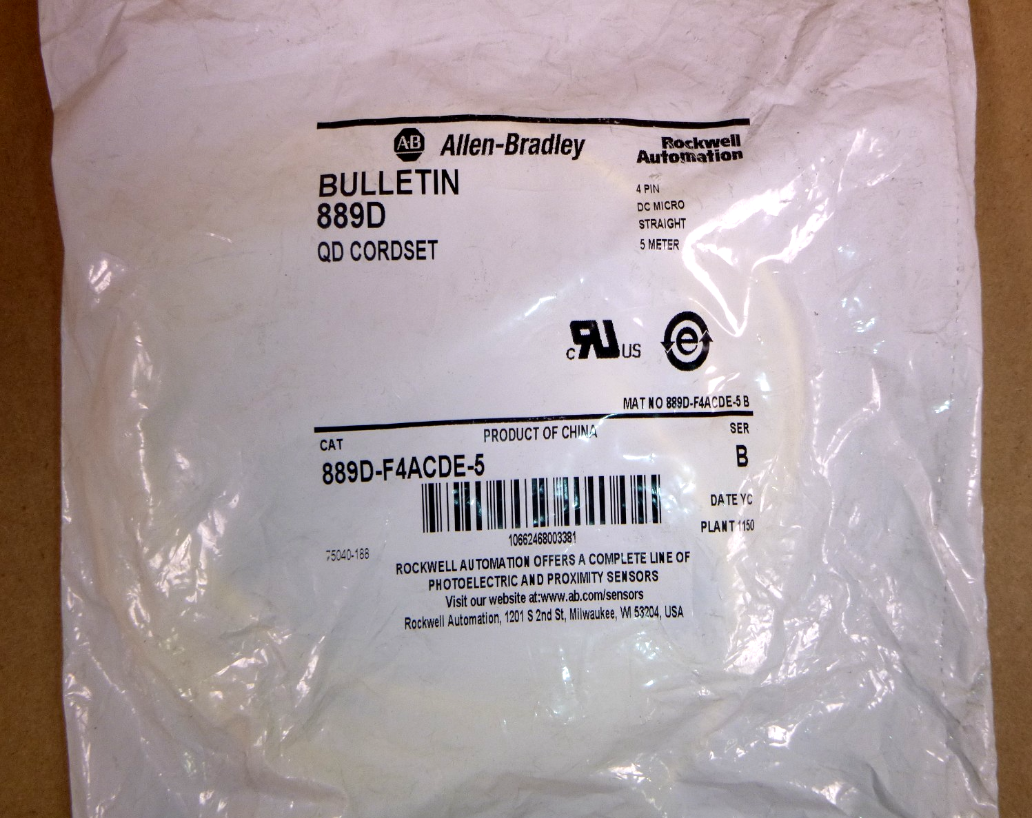 889D-F4ACDE-5 Allen Bradley Cordset 4 Pin DC Micro Cable M12, 5 Meters | Electrical MRO Replacement Parts & Components and Commercial Electrical Supplies Company