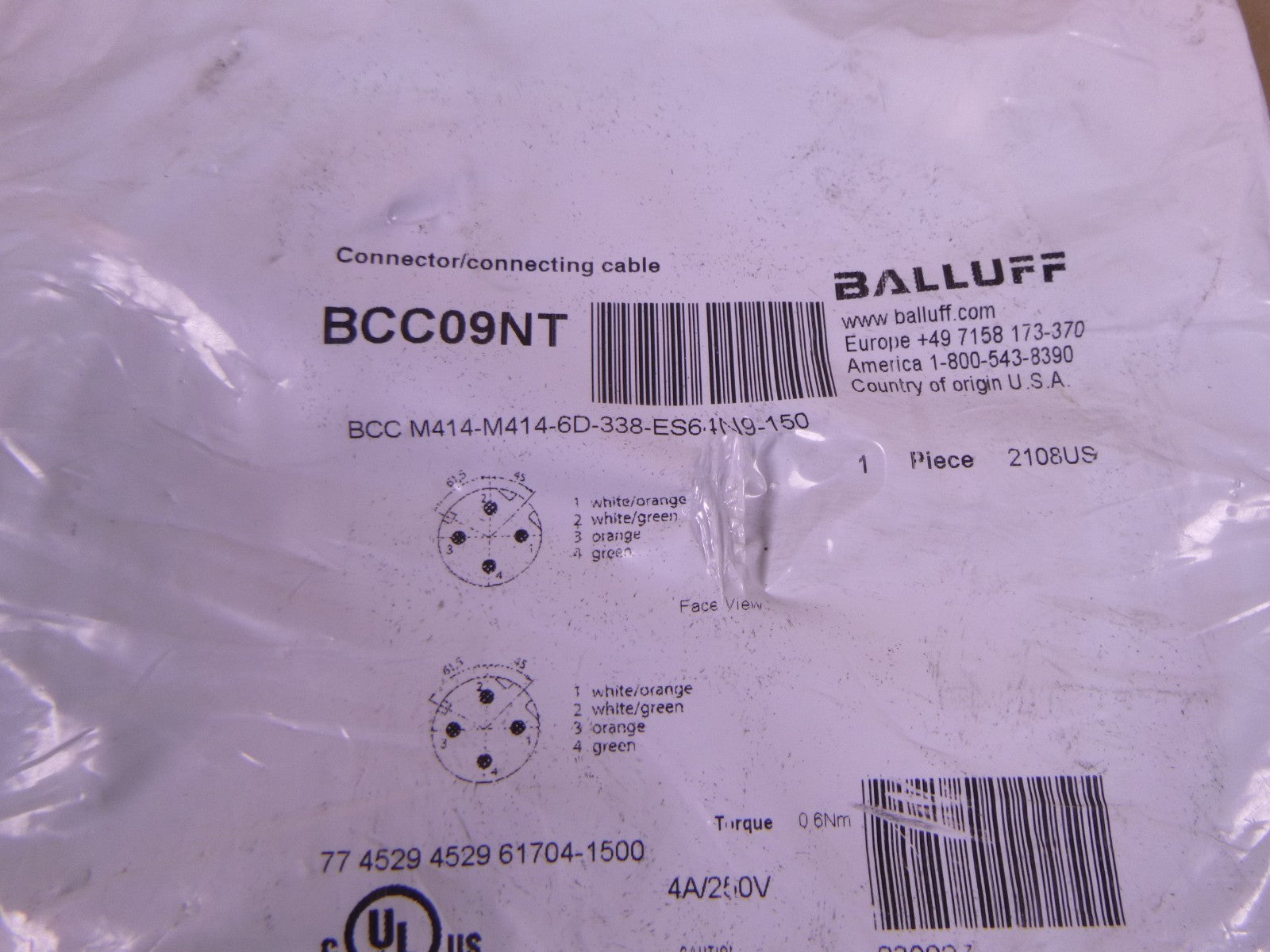 BALLUFF BCC09NT ETHERNET CABLE 4-PIN BCC M414-M414-6D-338-ES64N9-150 | Electrical MRO Replacement Parts & Components and Commercial Electrical Supplies Company