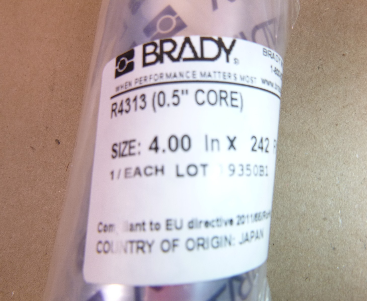 R4313 Brady Thermal Transfer Ribbon 4" x 242&