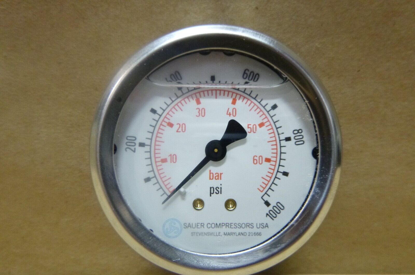Sauer Compressor 2-1/2" Staniless Glycerine Filled Pressure Guage 1000 Psi 70Bar | Industrial MRO Replacement Parts, Manufacturing Machine Parts & Components, Heavy Equipment Parts Supplier