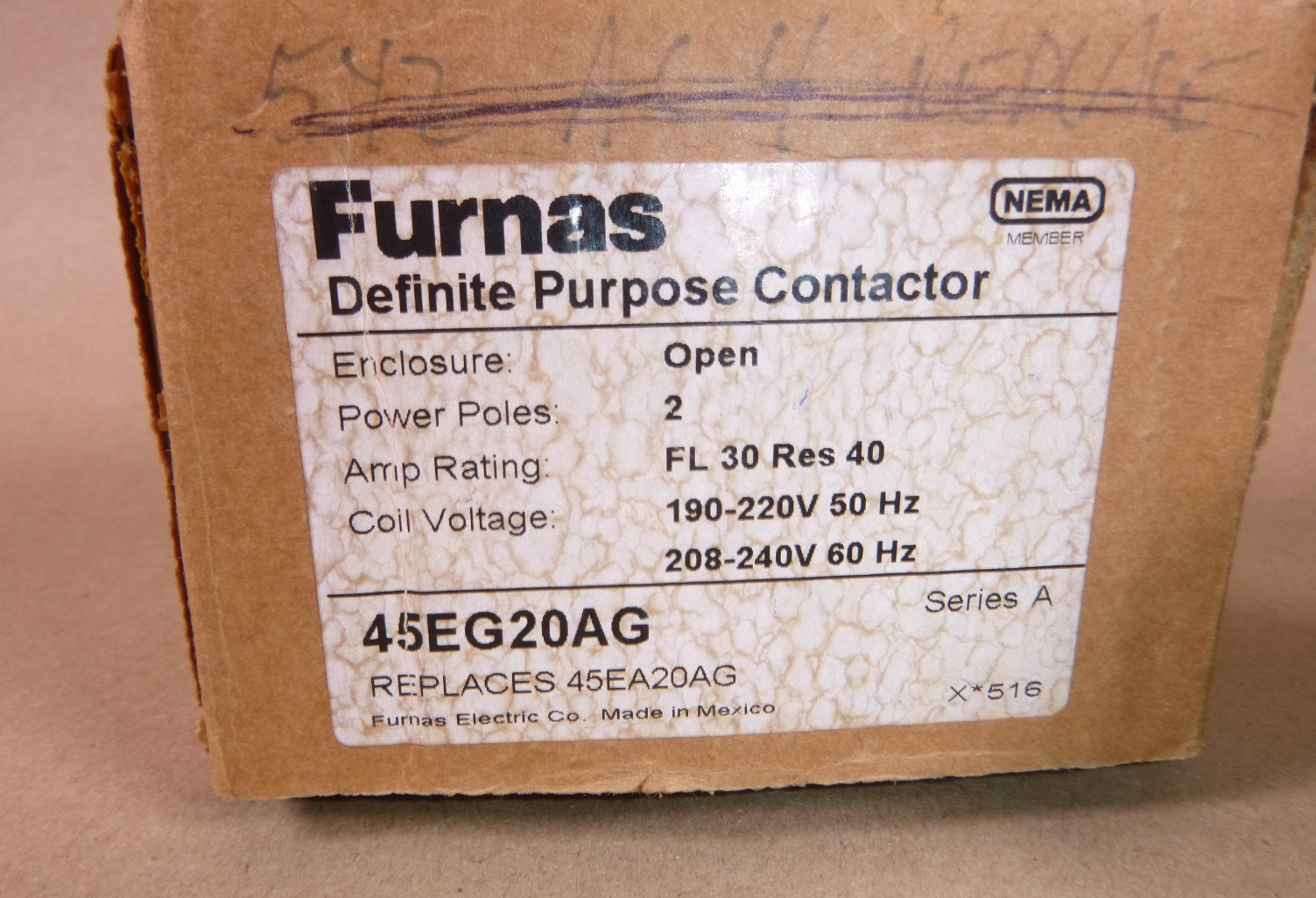 45EG20AG Furnas 2 Pole 30A 600V Class 45 Definite Purpose Contactor | Electrical MRO Replacement Parts & Components and Commercial Electrical Supplies Company