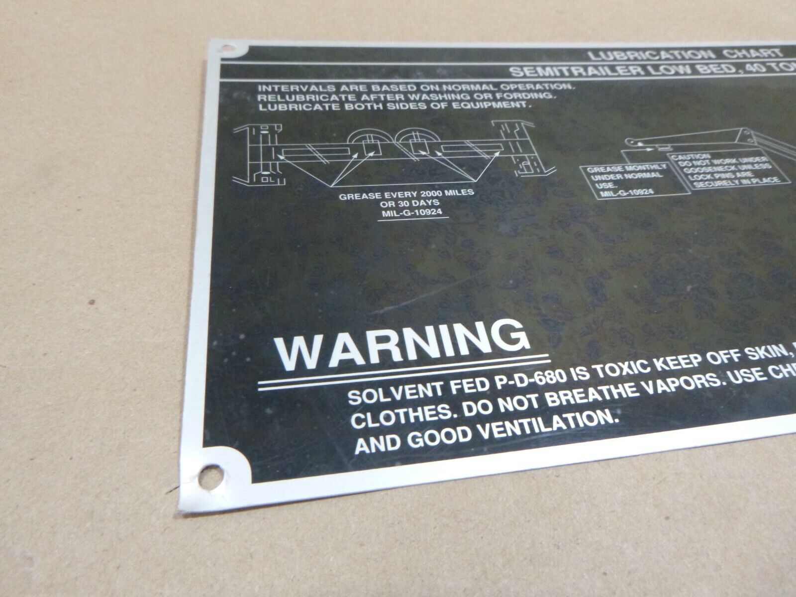 40 TON M870A1 SEMITRAILER LOW BED LUBCRICATION CHART INSTRUCTION PLATE 13.5X6.25 | Replacement Truck Parts, Trailer Accessories, Automobile Supplies, Car Parts & Accessories