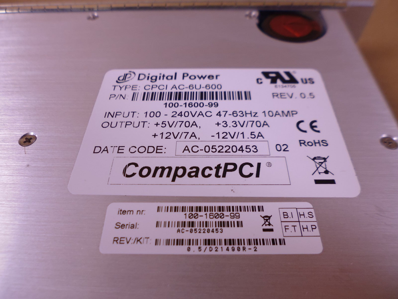 Digital Power CPCI AC-6U-600 600Watt Compact Power Supply , 100-240VAC | Electrical MRO Replacement Parts & Components and Commercial Electrical Supplies Company