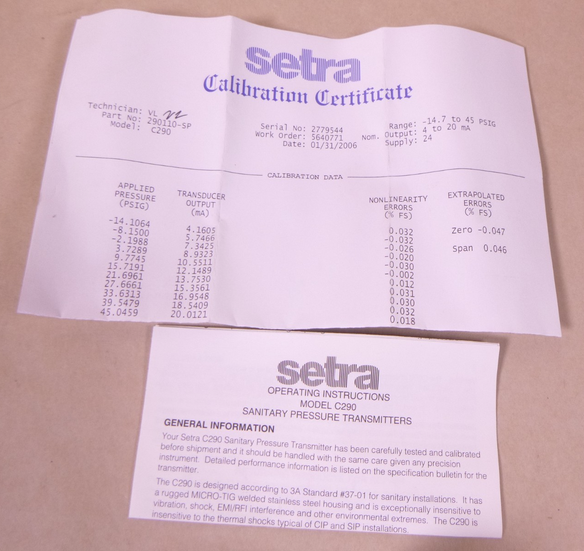 Setra C290 Pressure Transmitter , 290110-SP , -14.7-45 PSIG, 24VDC, 4-20mA | Electrical MRO Replacement Parts & Components and Commercial Electrical Supplies Company